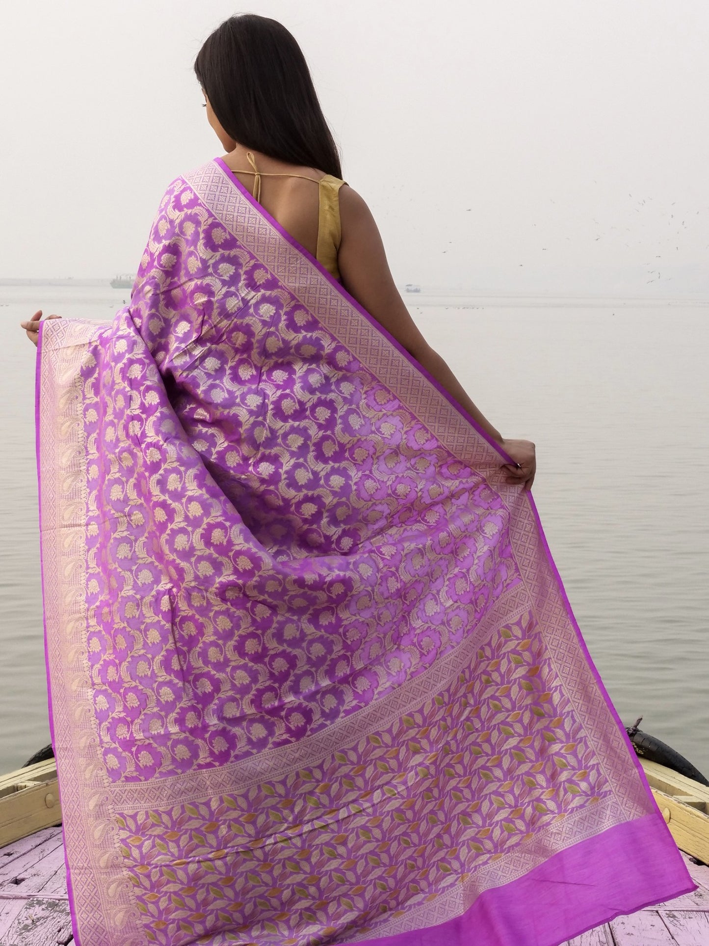 Banarasi Handloom Pure Moonga Silk Brush Dye Saree
