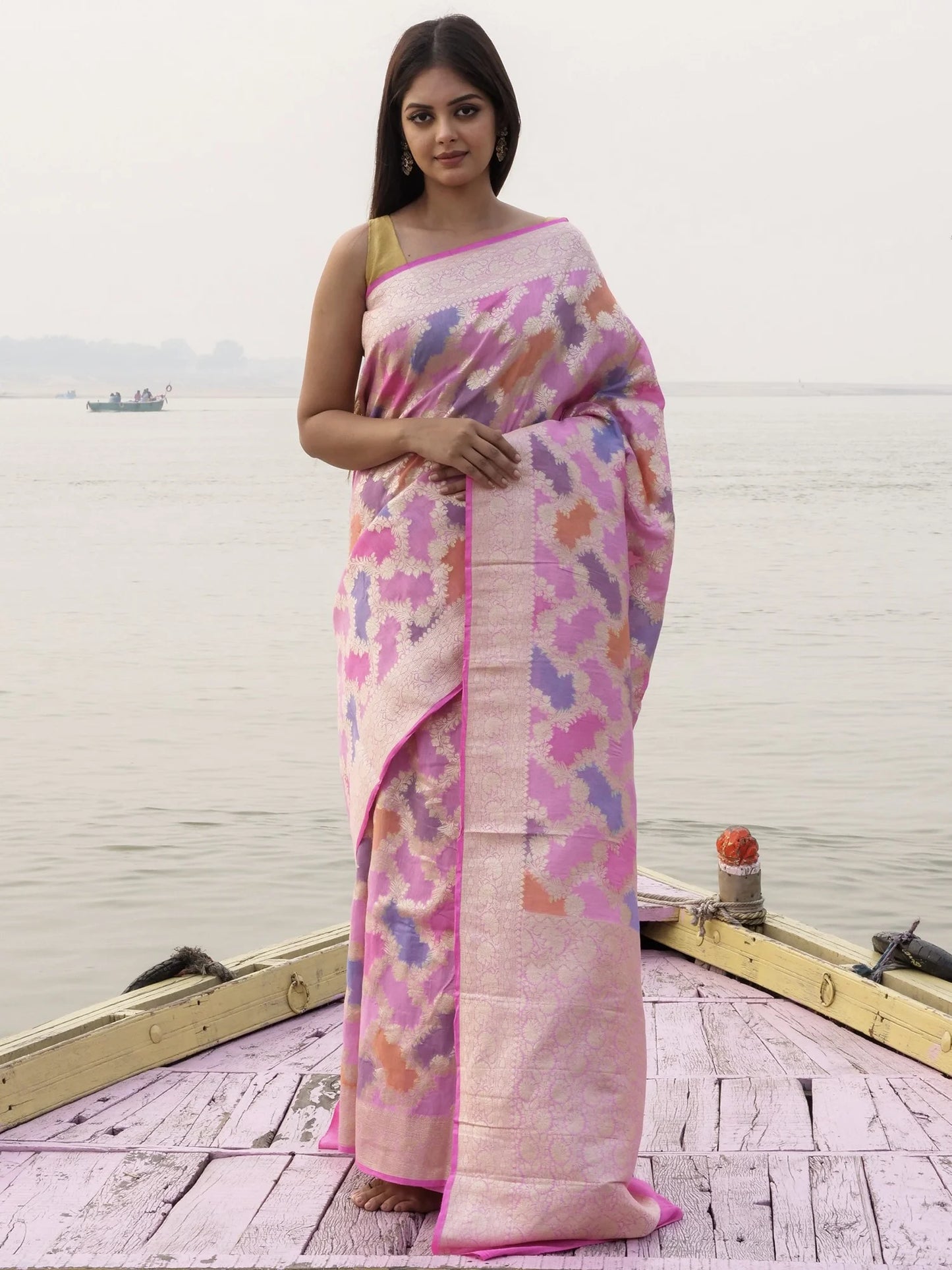 Banarasi Handloom Pure Moonga Silk Brush Dye Saree