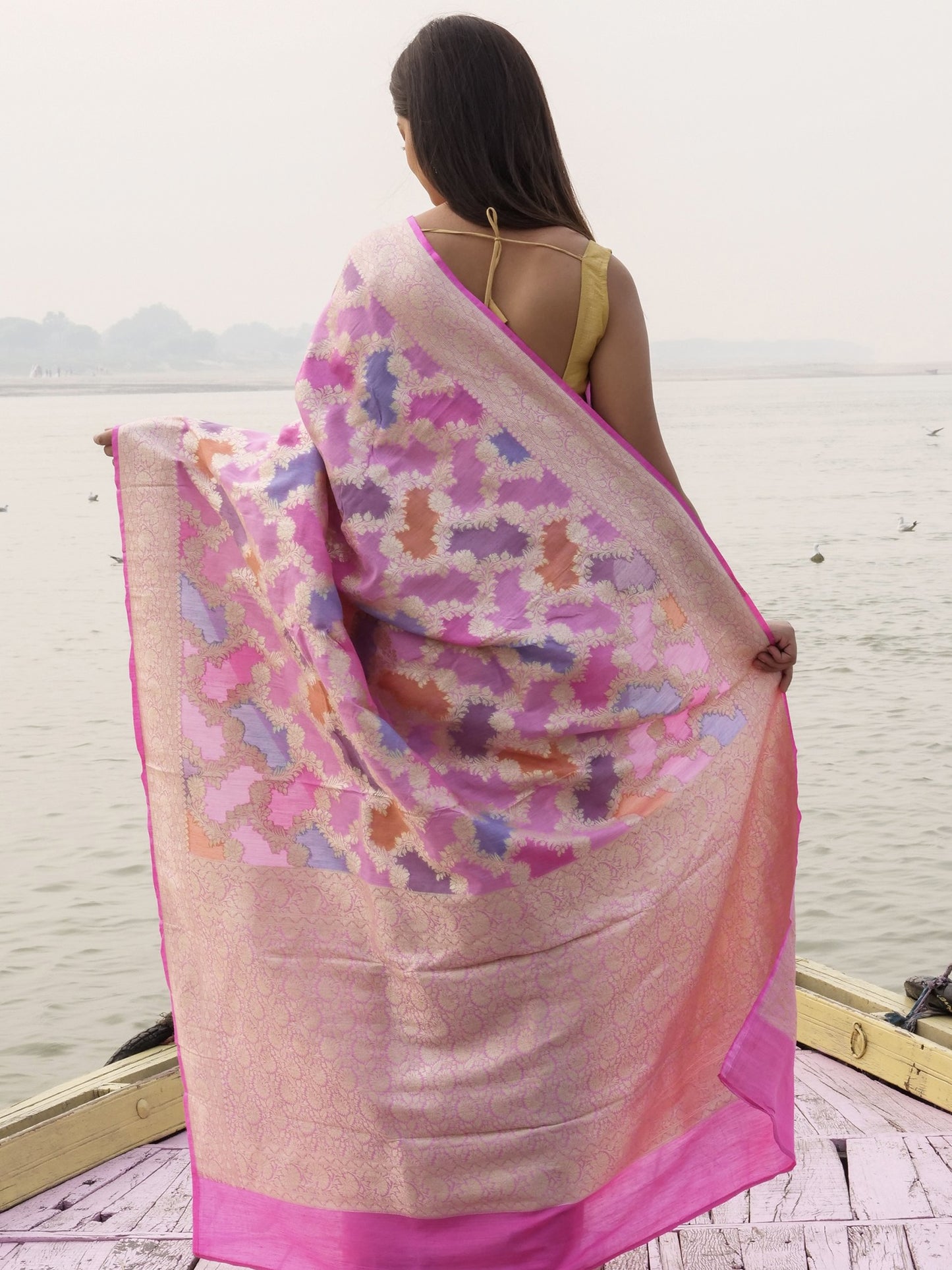 Banarasi Handloom Pure Moonga Silk Brush Dye Saree