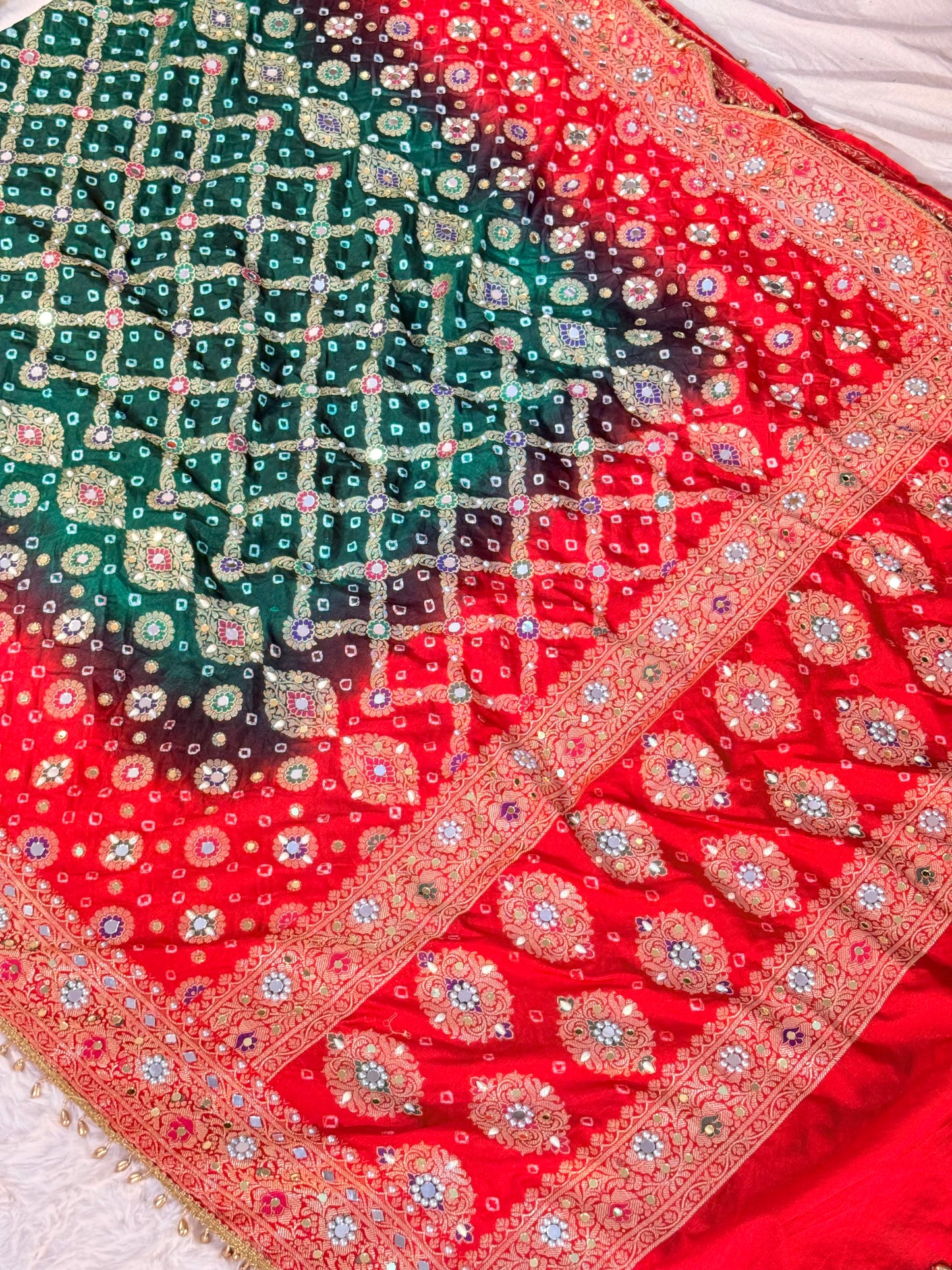 Banarasi Mirror Work Bandhej Soft Silk Saree