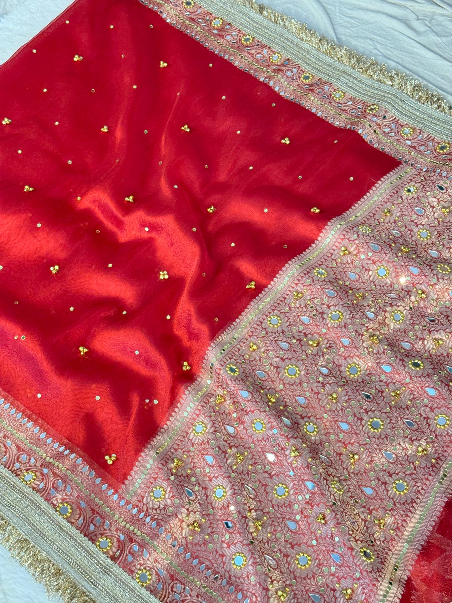 Banarasi Ghunghru and Mirror Work Tissue Silk Saree