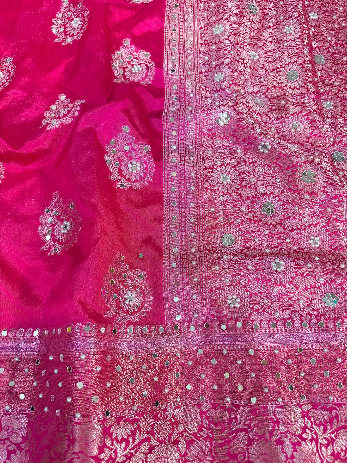 Banarasi Mirror Work Raw Mango Silk Saree