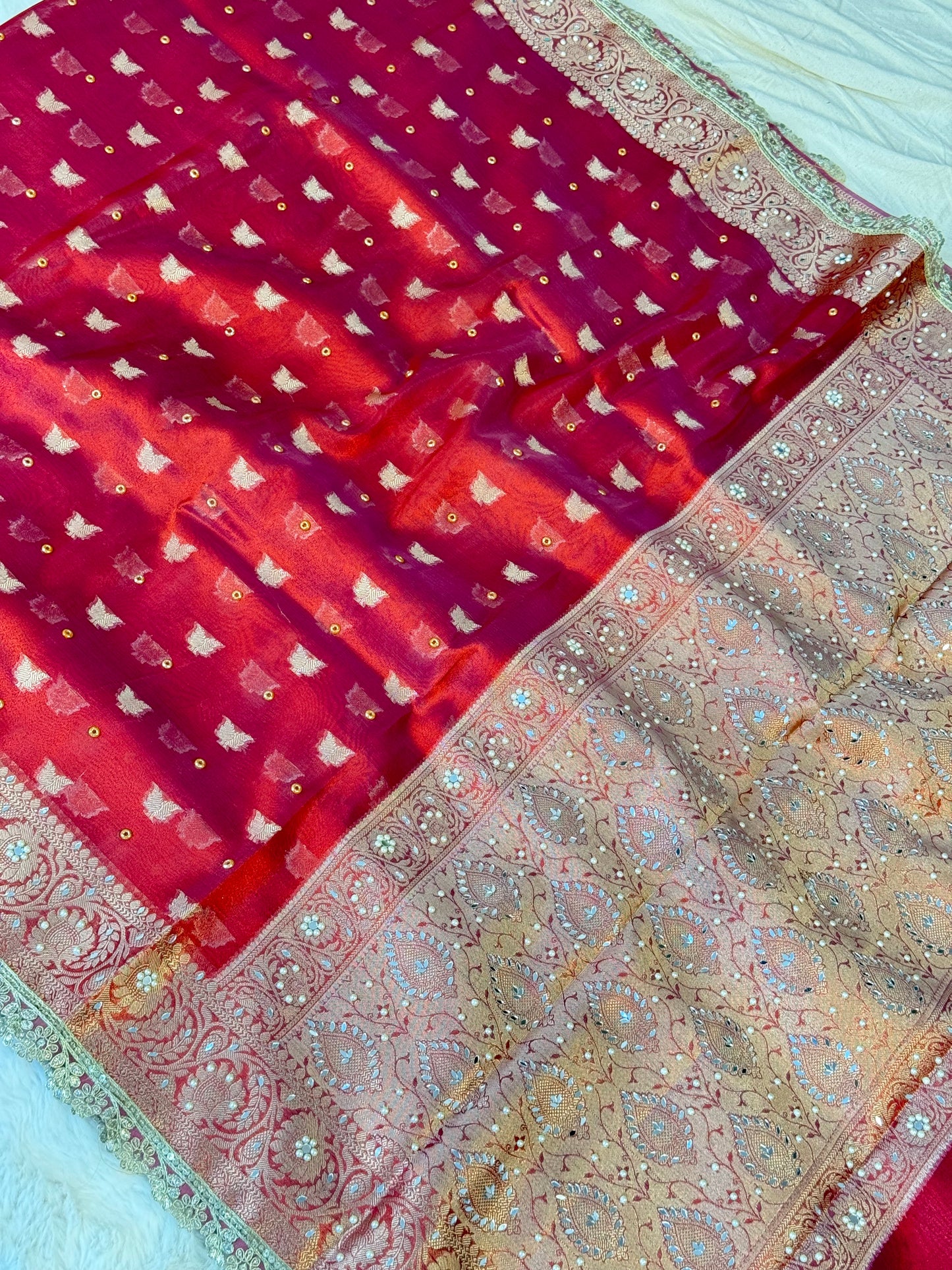 Banarasi handloom tissue silk mirror work saree