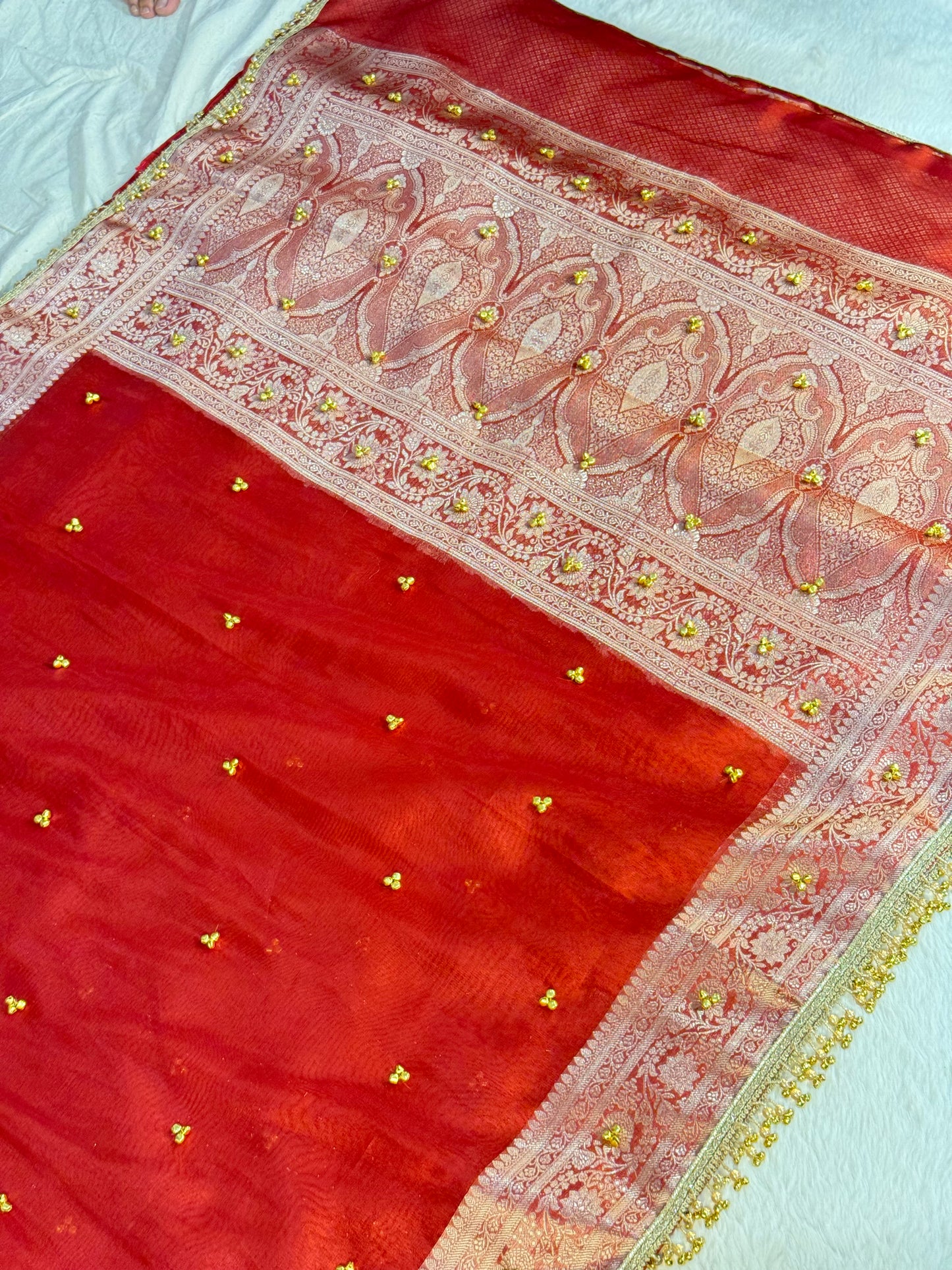Banarasi Ghunghru and Mirror Work Tissue Silk Saree