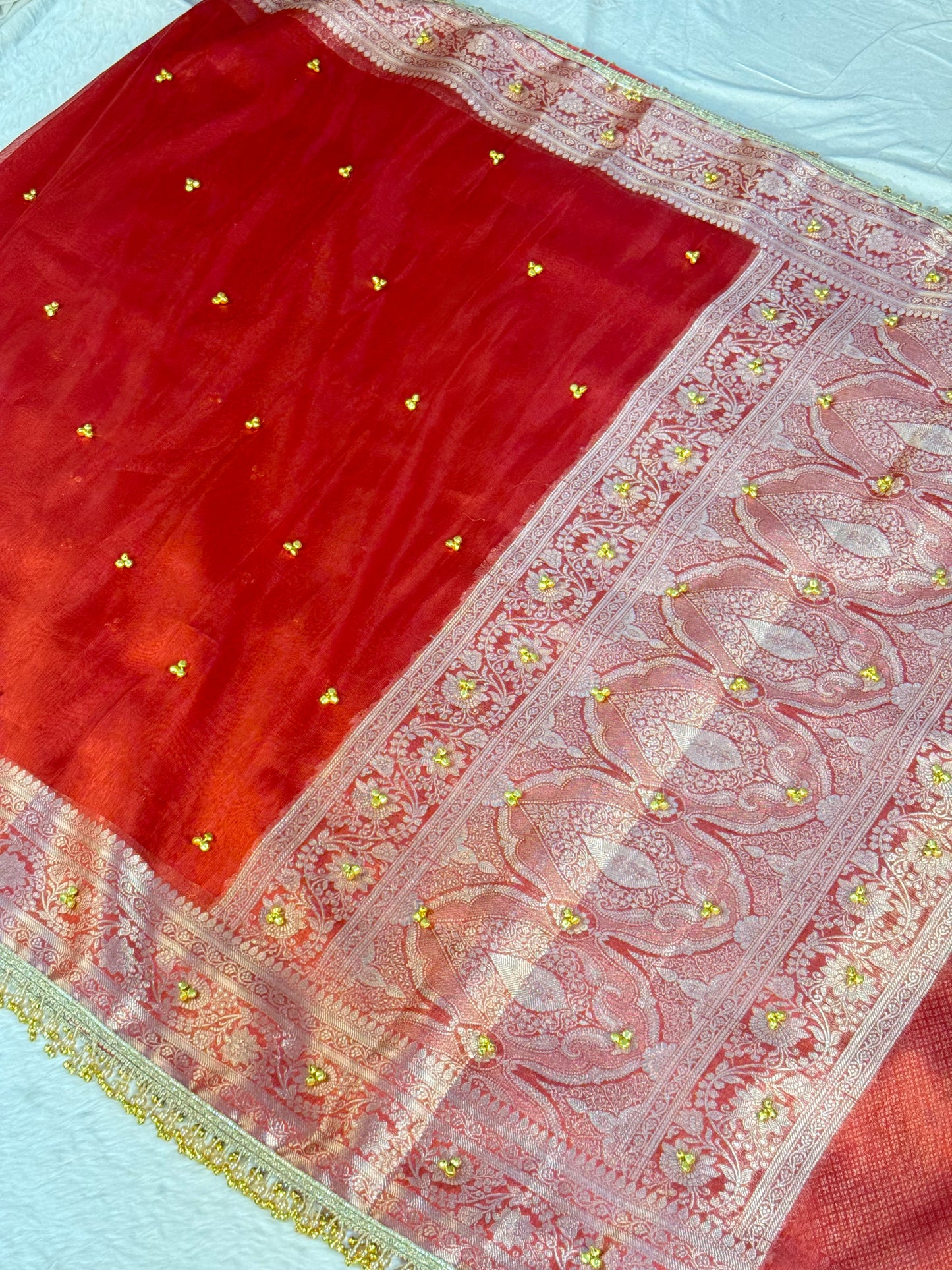 Banarasi Ghunghru and Mirror Work Tissue Silk Saree