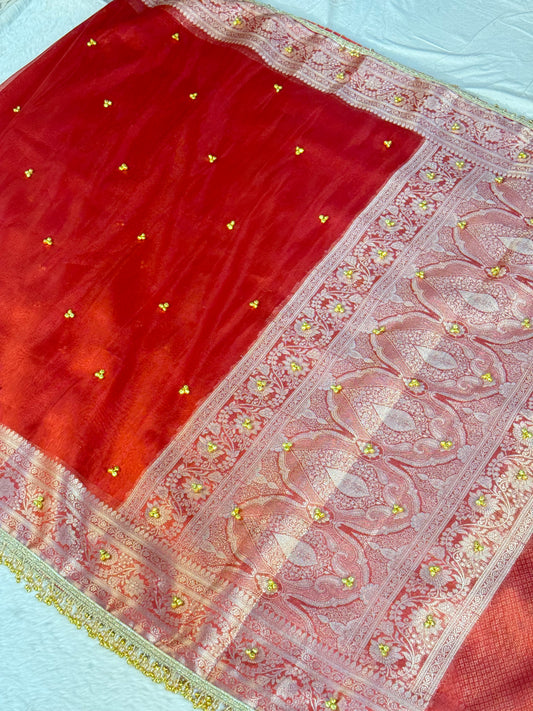 Banarasi Ghunghru and Mirror Work Tissue Silk Saree