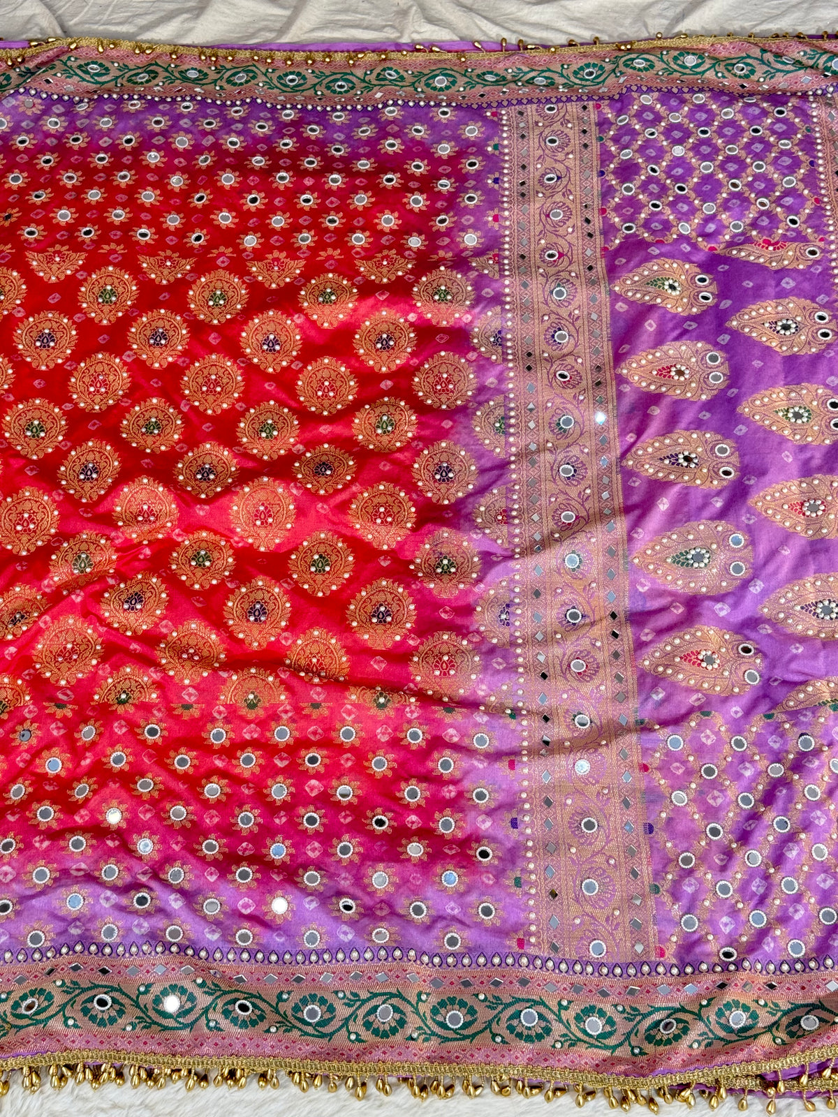 Banarasi Mirror Work Bandhej Soft Silk Saree