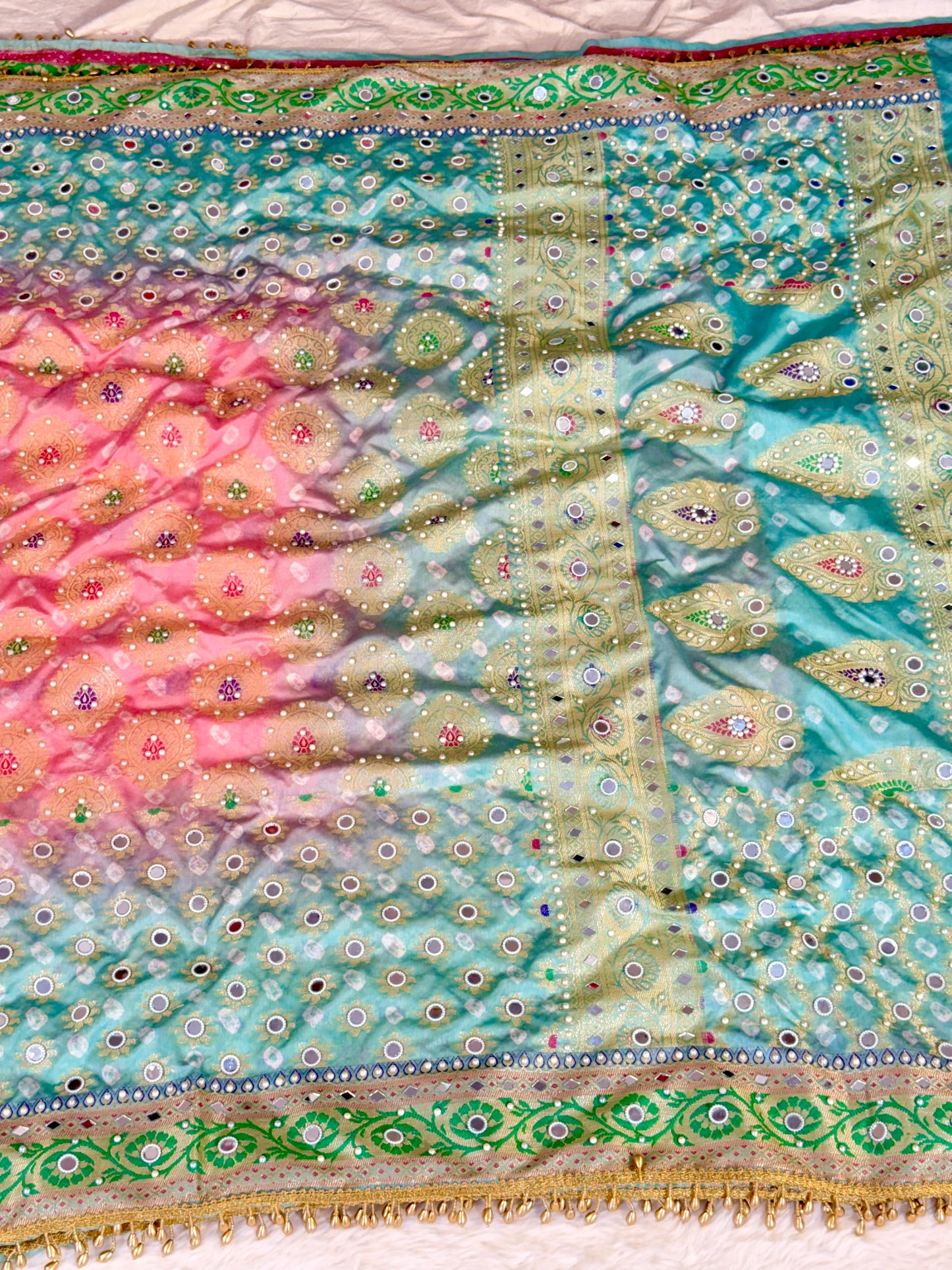 Banarasi Mirror Work Bandhej Soft Silk Saree