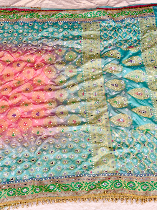 Banarasi Mirror Work Bandhej Soft Silk Saree