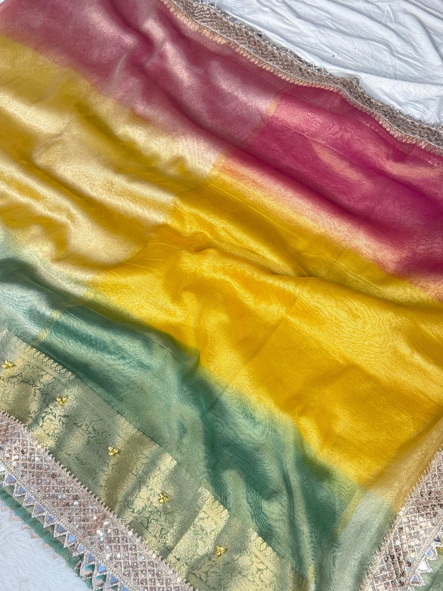 Banarasi Ghunghru and Mirror Work Tissue Silk Saree