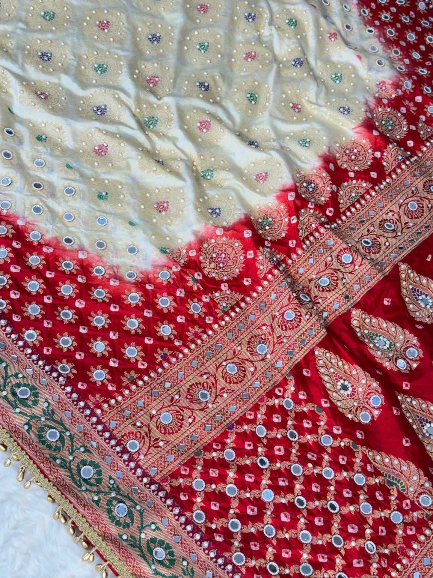 Banarasi Mirror Work Bandhej Soft Silk Saree