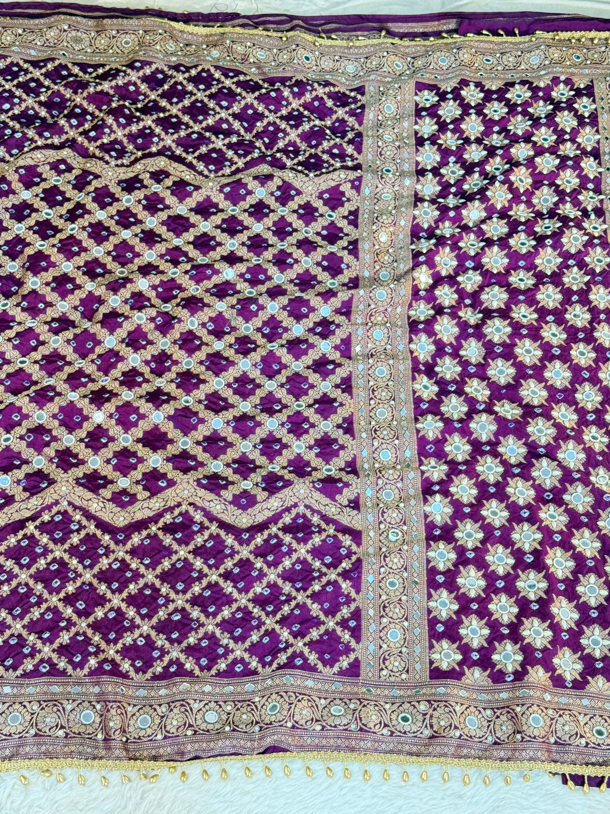Banarasi Mirror Work Bandhej Soft Silk Saree