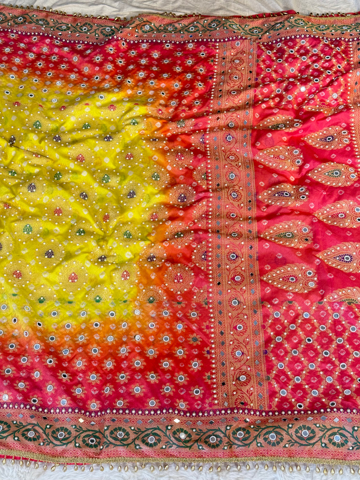 Banarasi Mirror Work Bandhej Soft Silk Saree