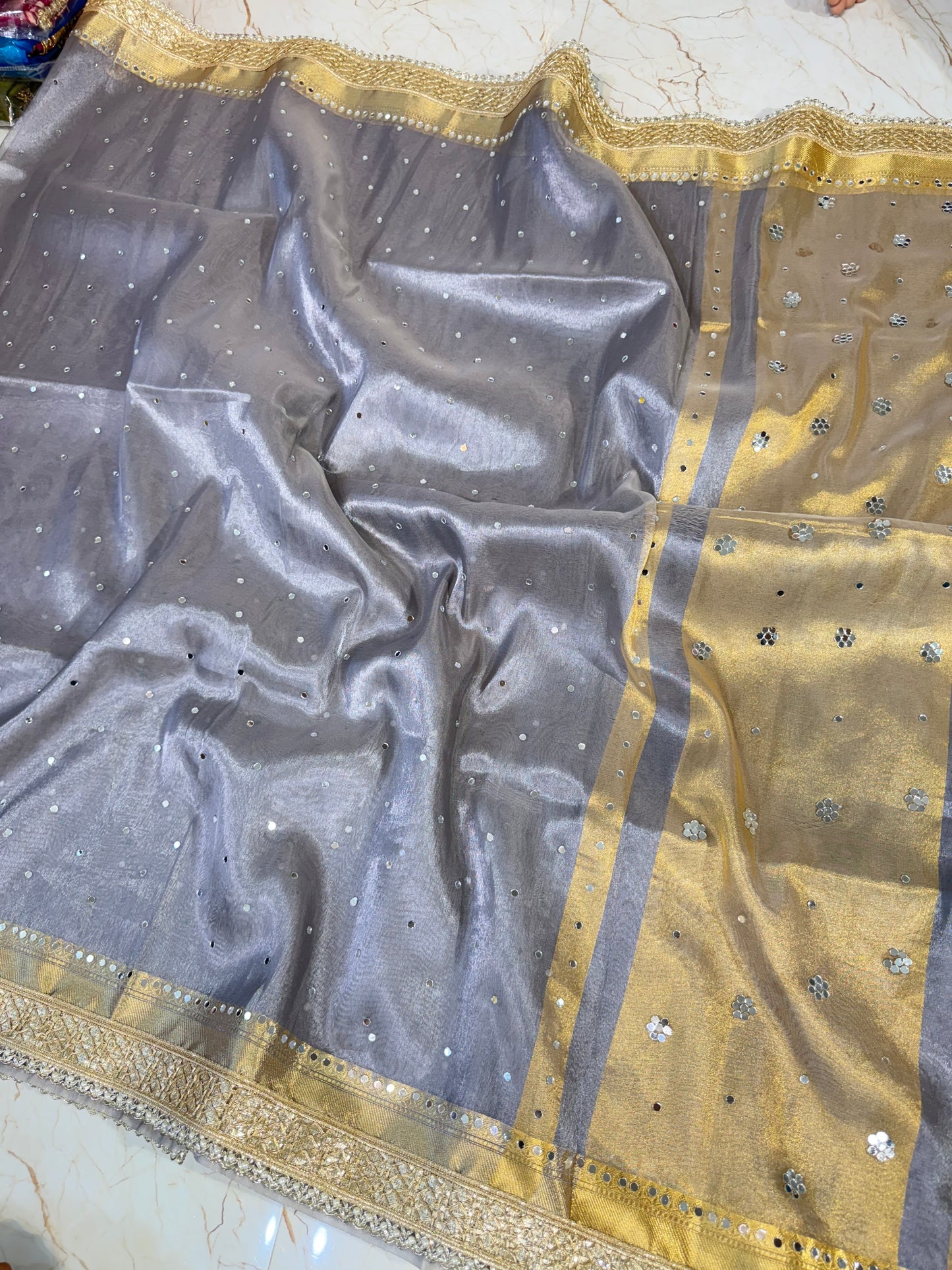 Banarasi Mirror Work Tissue Silk Saree
