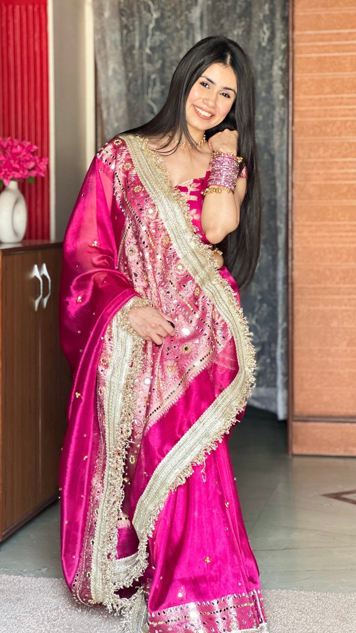 Banarasi Ghunghru and Mirror Work Tissue Silk Saree