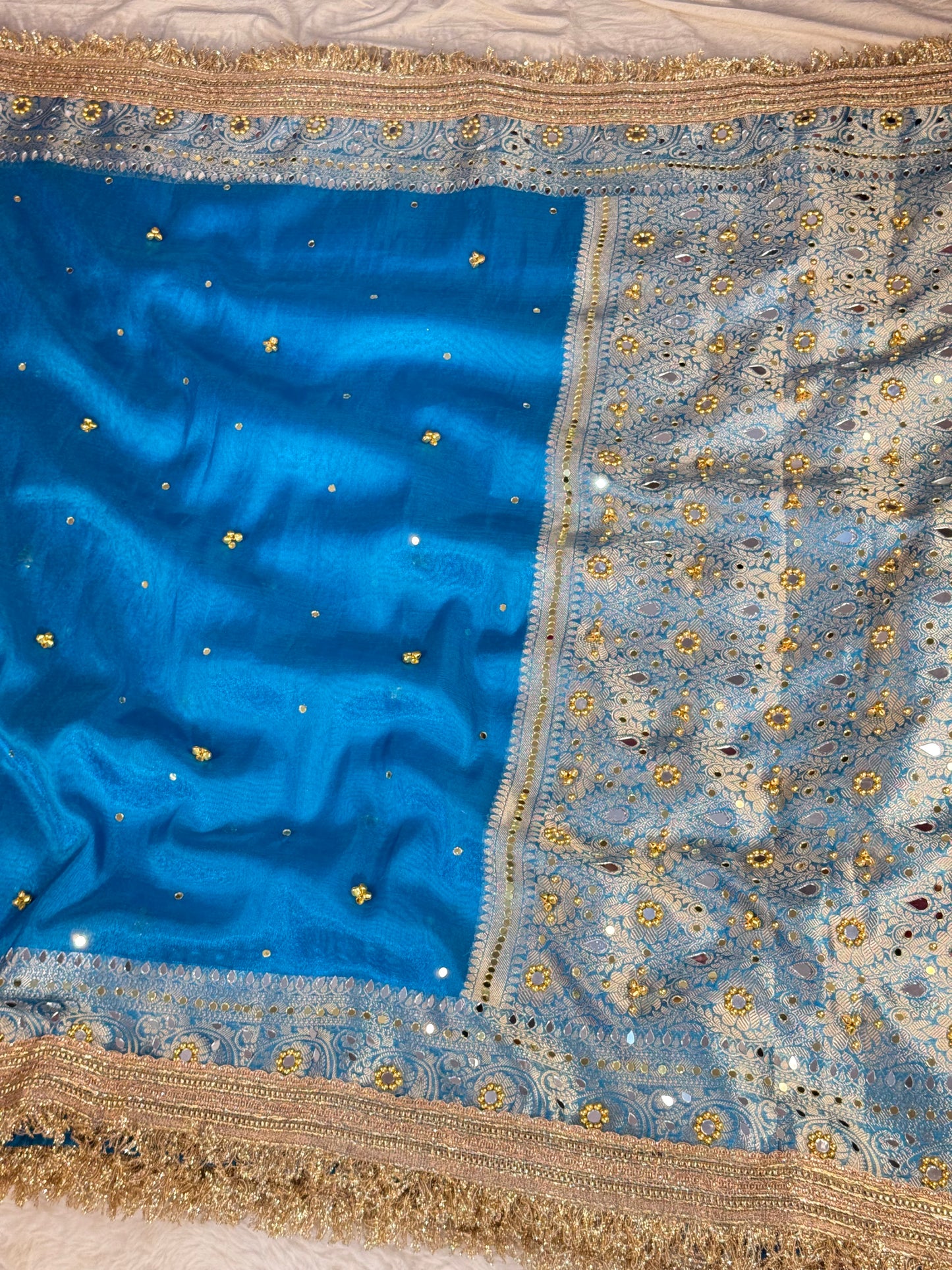 Banarasi Ghunghru and Mirror Work Tissue Silk Saree