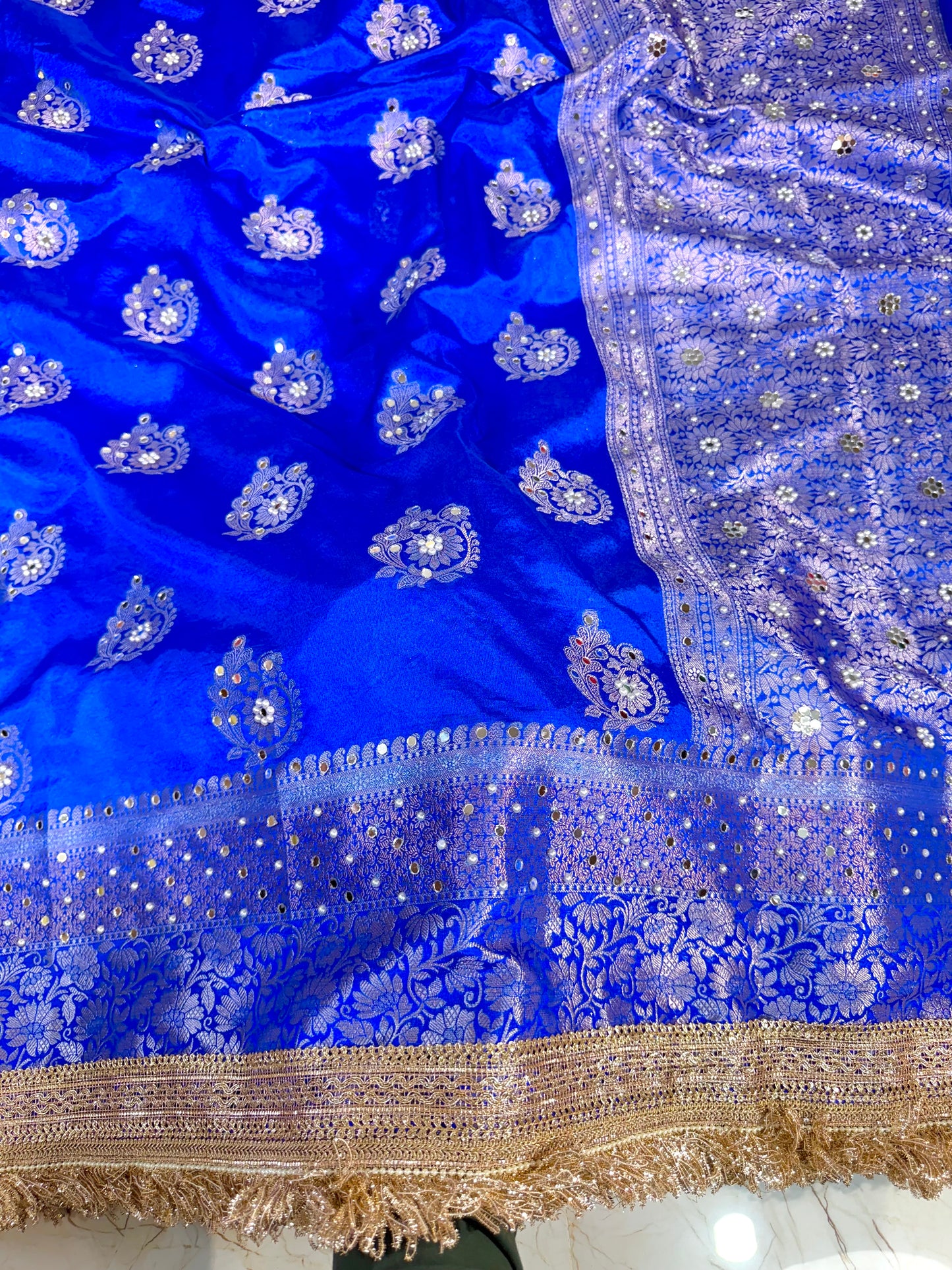 Banarasi Mirror Work Raw Mango Silk Saree