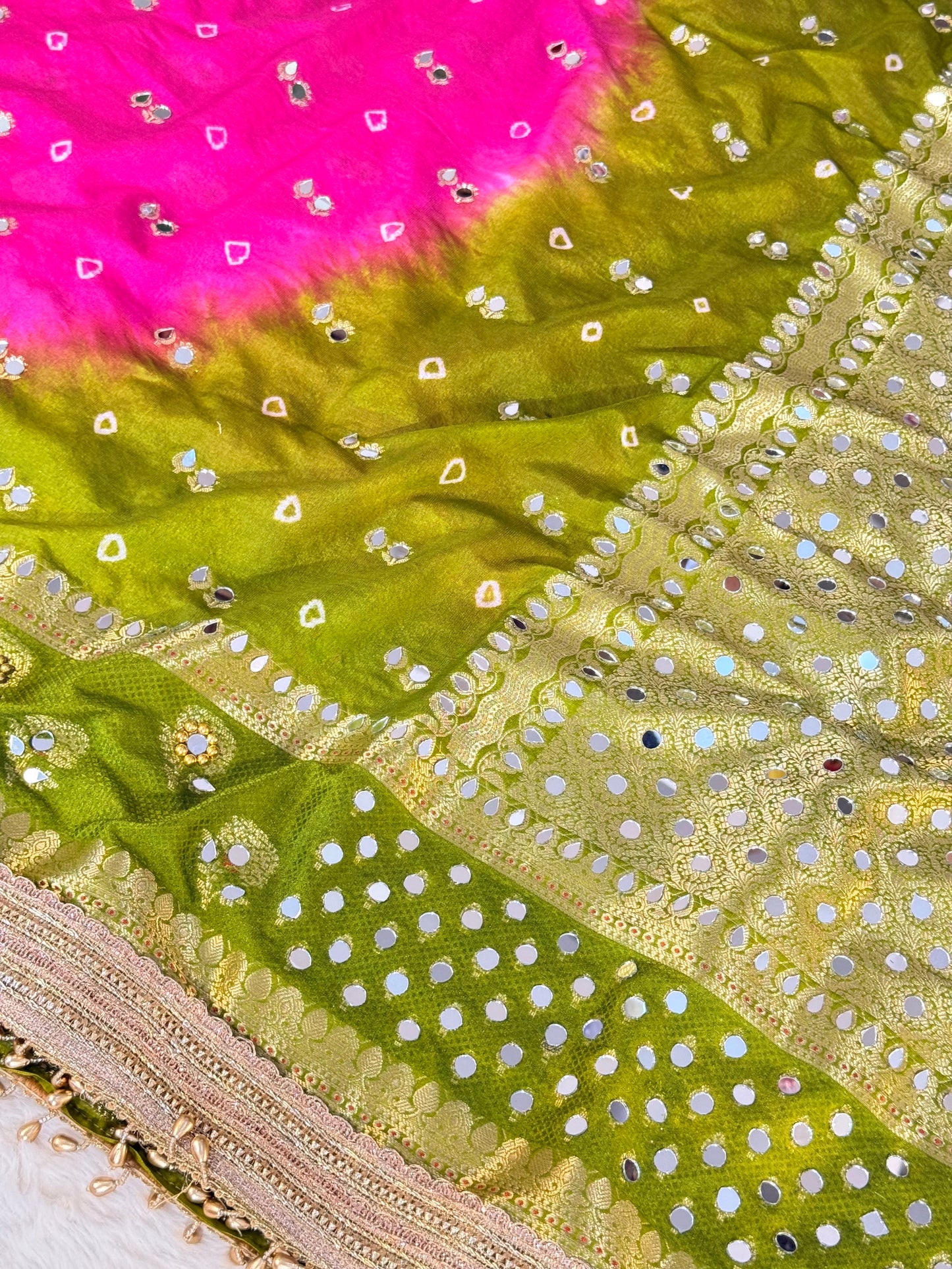 Banarasi Mirror Work Bandhej Georgette Silk Saree