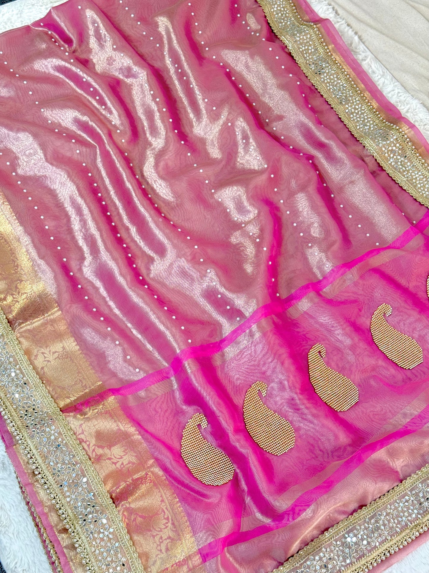 Banarasi Handloom Pearl Work Tissue Silk Saree