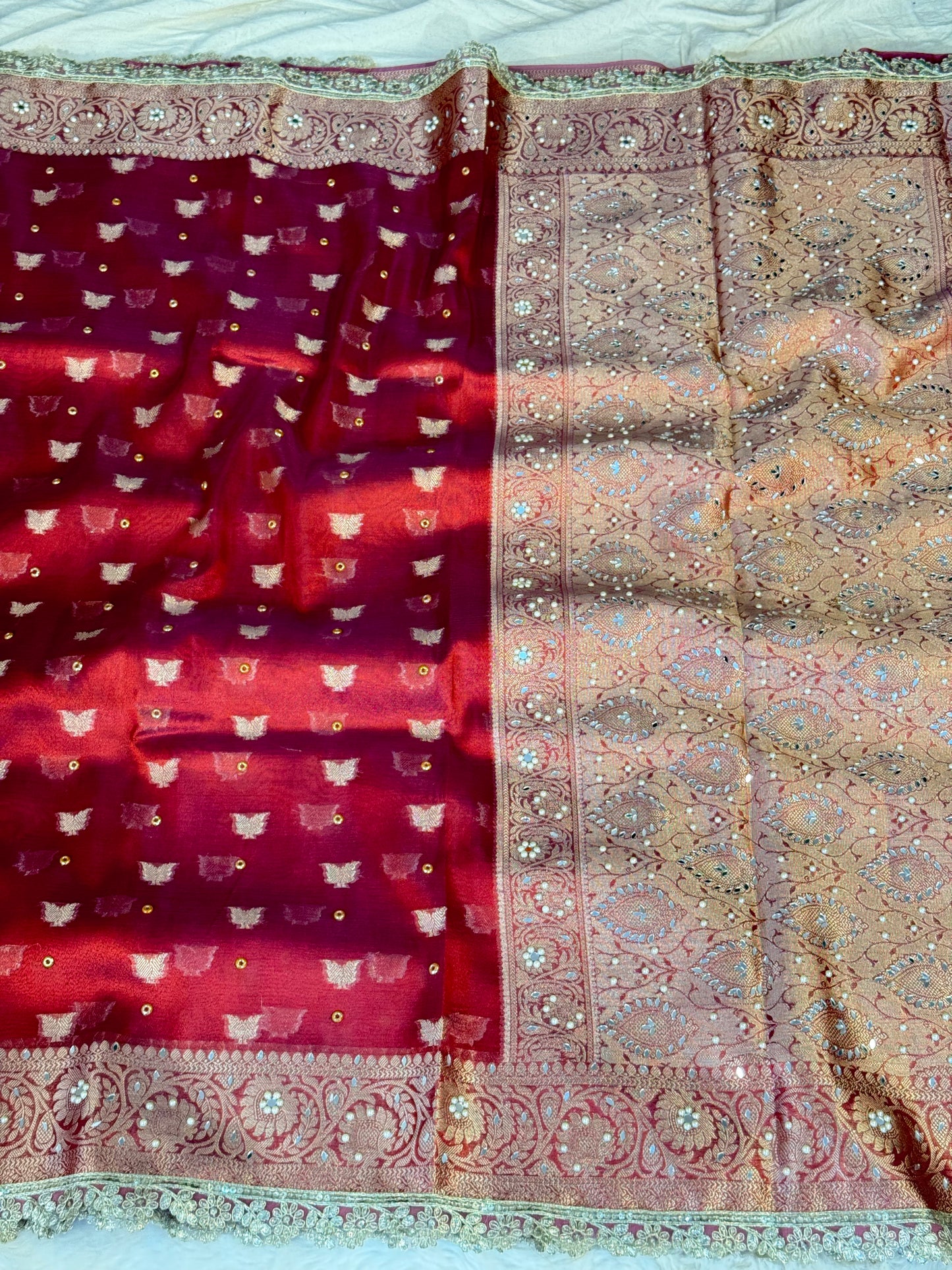 Banarasi handloom tissue silk mirror work saree