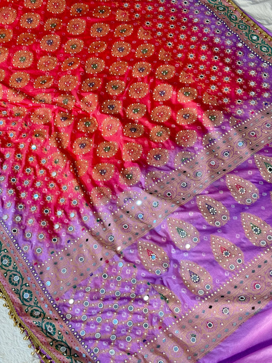 Banarasi Mirror Work Bandhej Soft Silk Saree