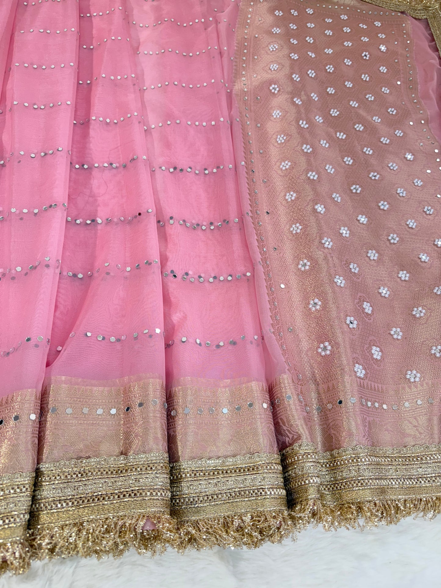 Banarasi Handloom Pearl Work Kora Silk Saree