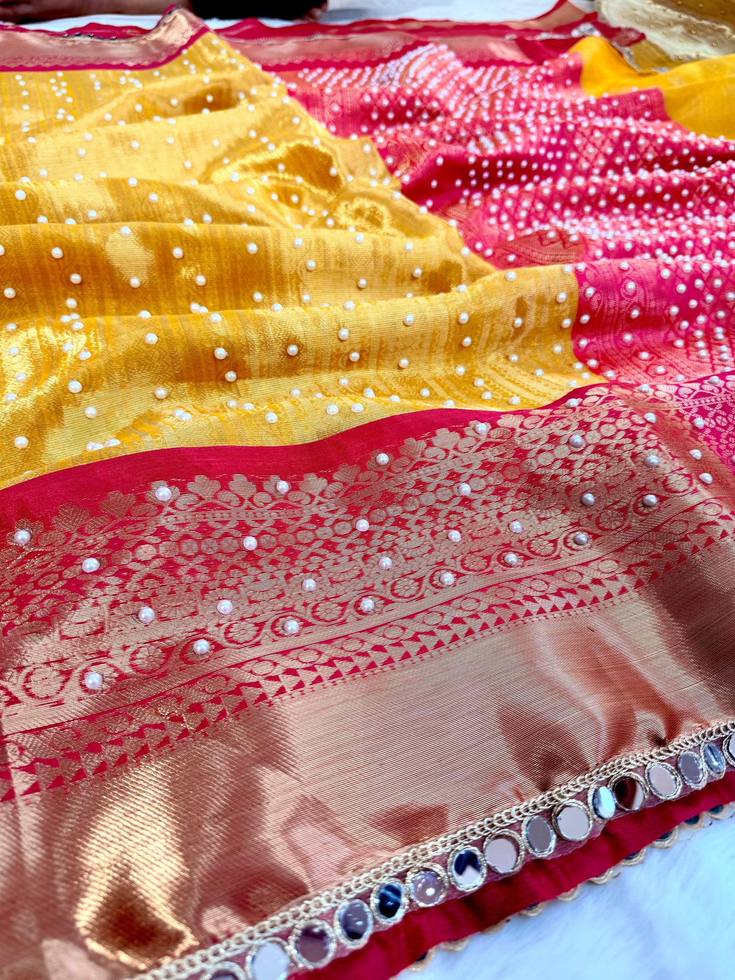Banarasi Handloom Pearl Work Tissue Silk Saree