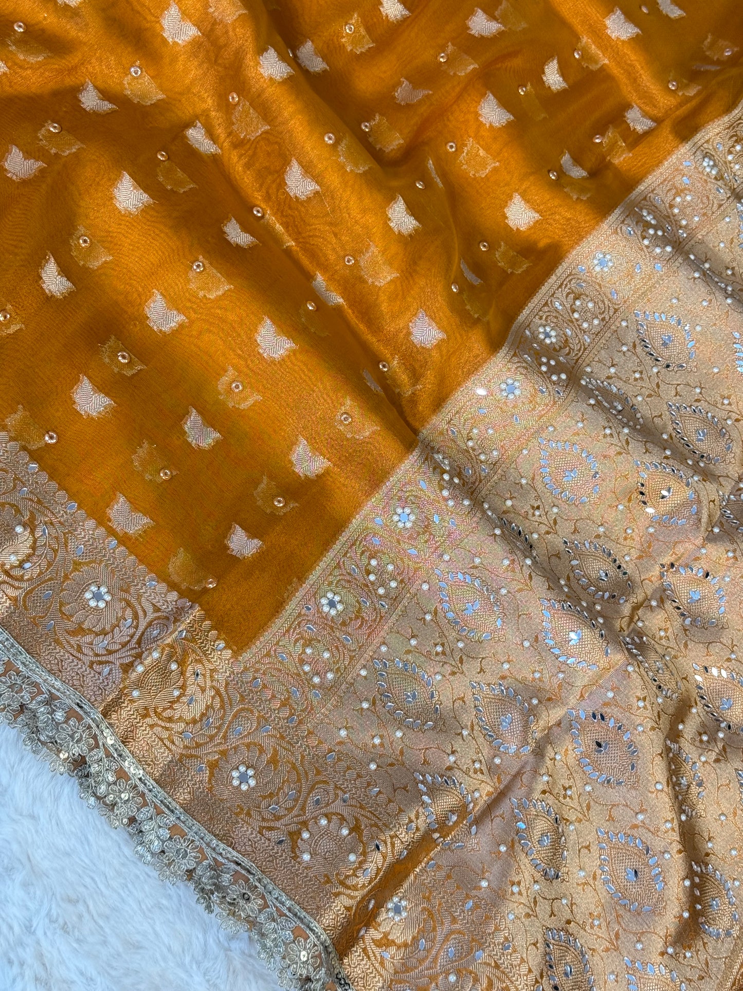 Banarasi handloom tissue silk mirror work saree