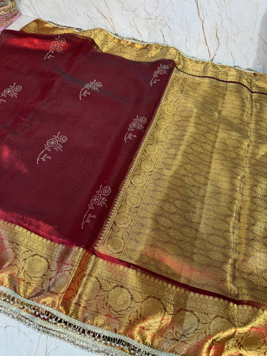 Banarasi Handloom Stone Work Soft Tissue Silk Saree