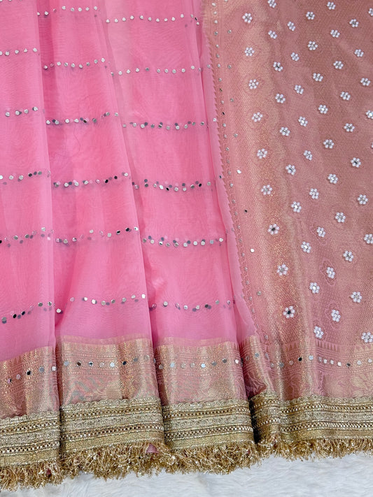 Banarasi Handloom Pearl Work Kora Silk Saree
