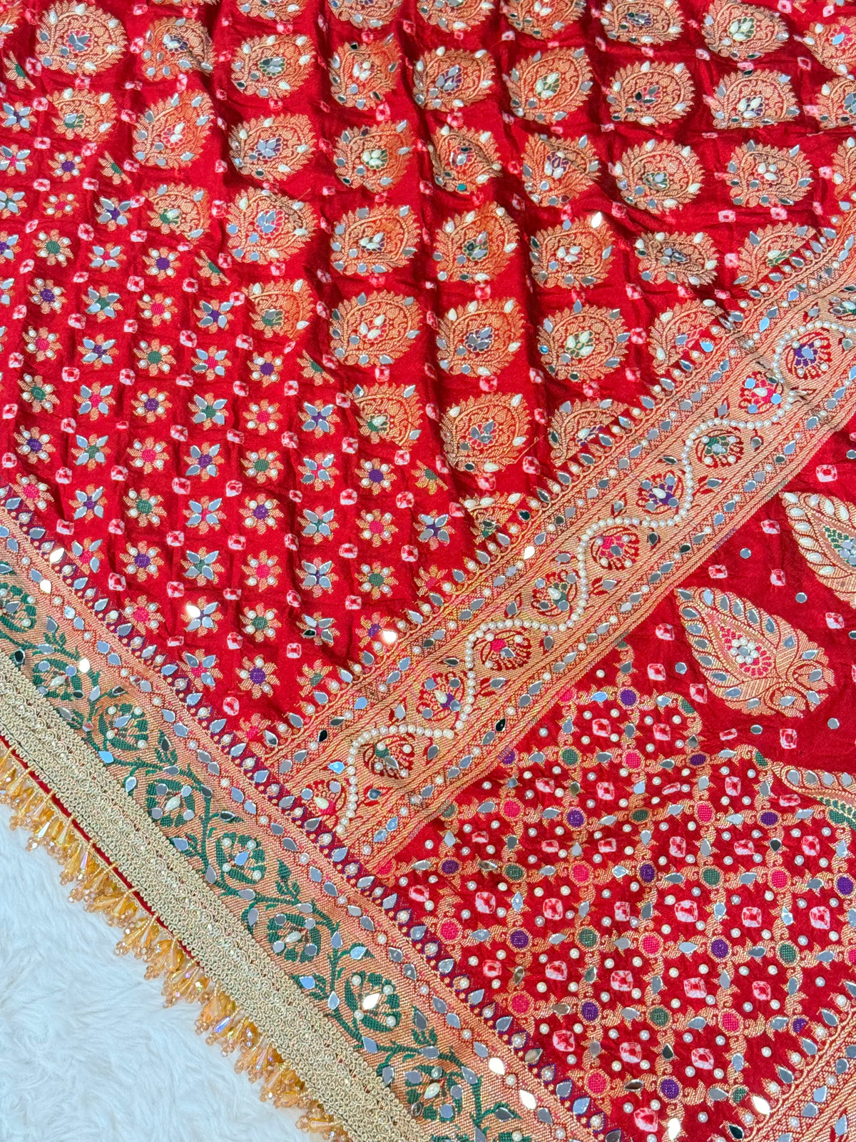 Banarasi Mirror Work Bandhej Soft Silk Saree