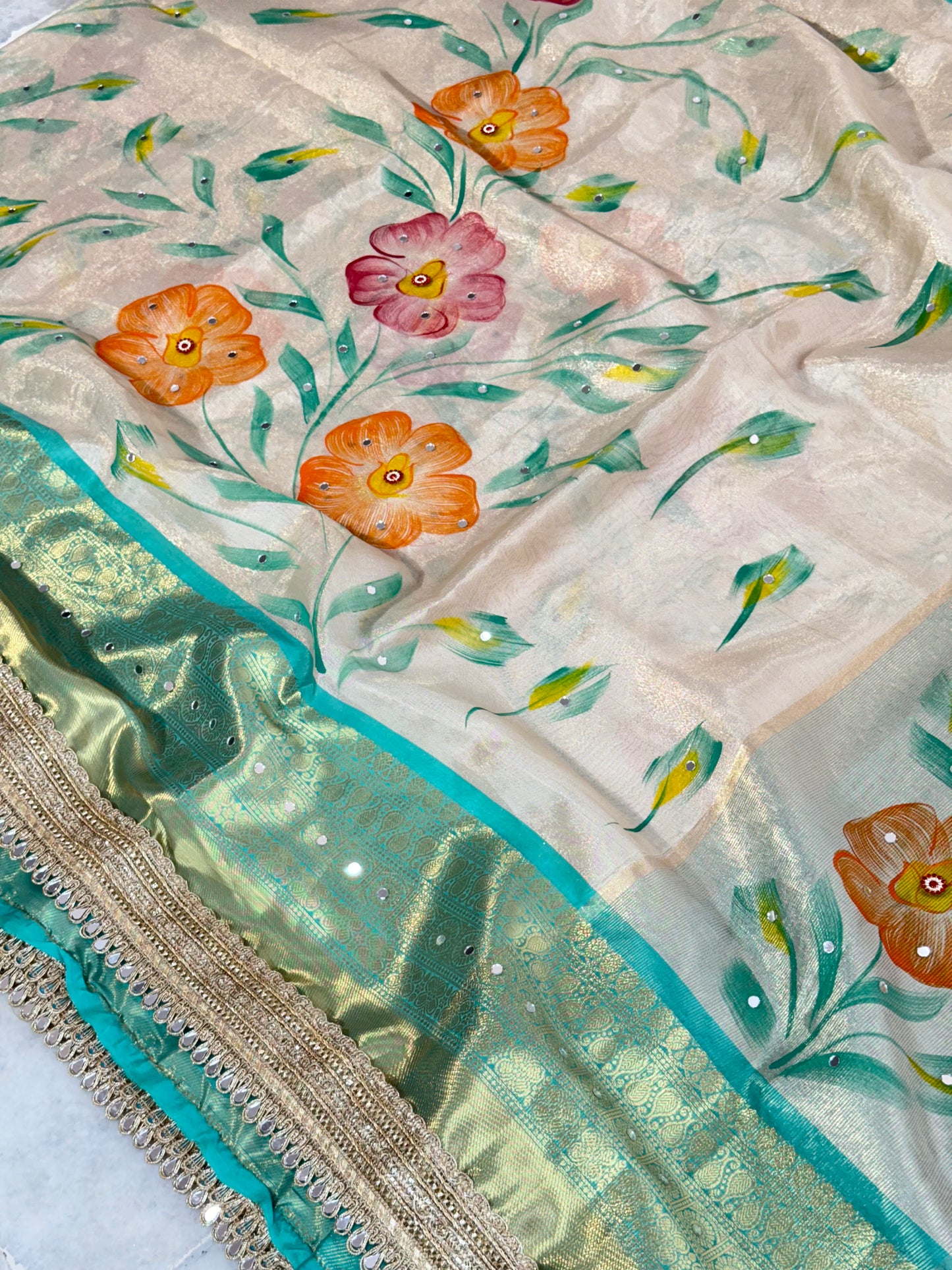 Banarasi Mirror Work Tissue Silk Saree