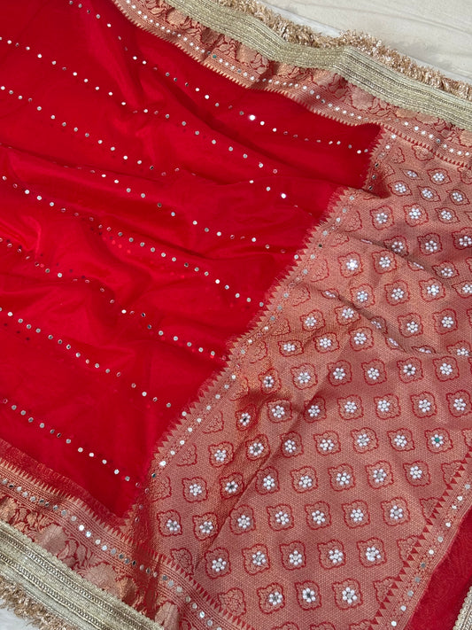 Banarasi Mirror Work Kora Silk Saree