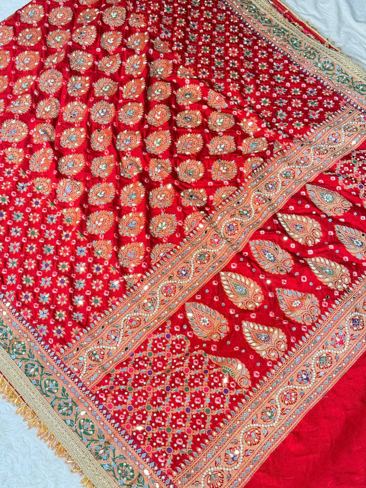 Banarasi Mirror Work Bandhej Soft Silk Saree