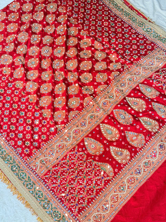 Banarasi Mirror Work Bandhej Soft Silk Saree
