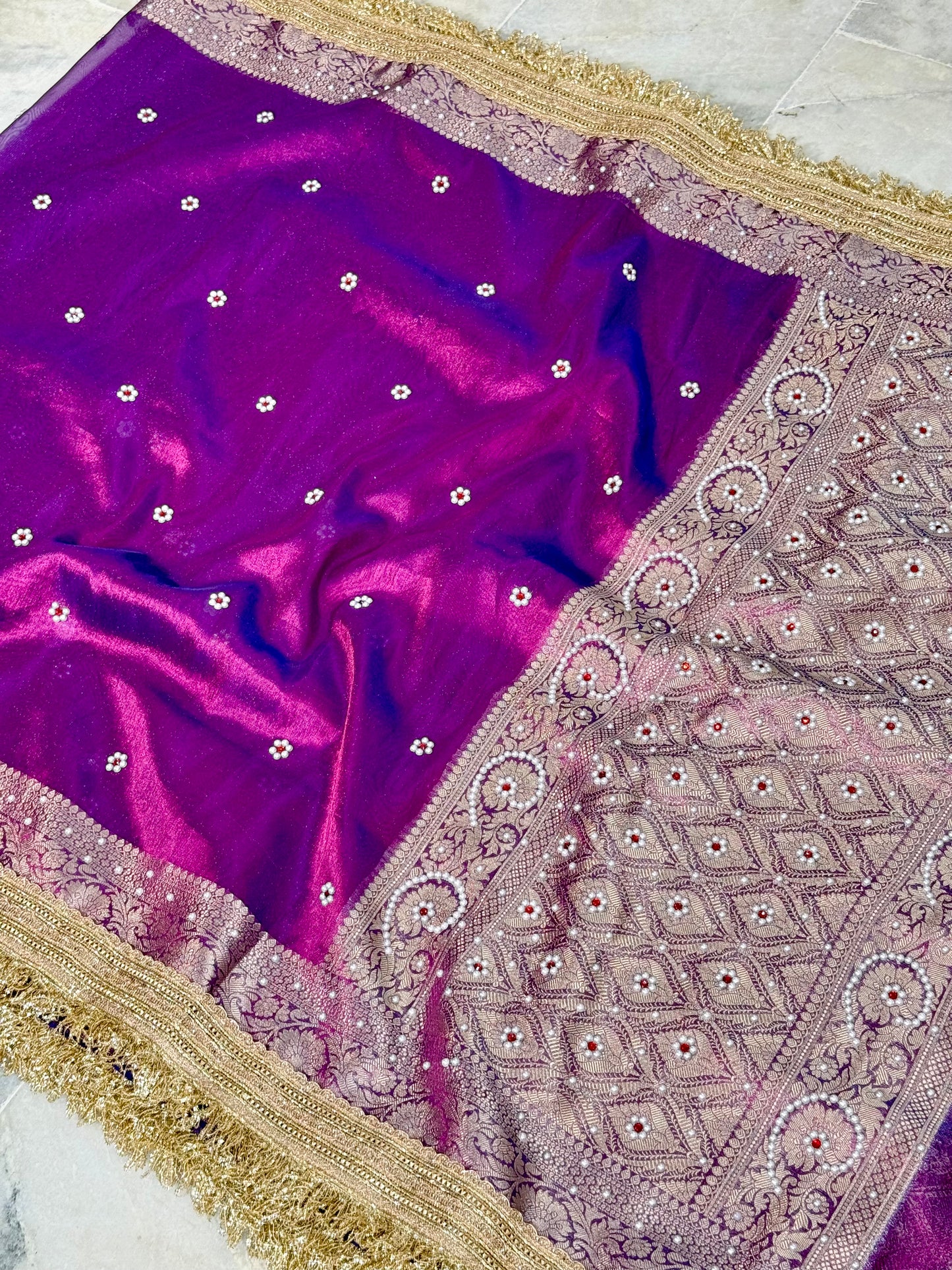 Banarasi Beads Work Tissue Silk Saree