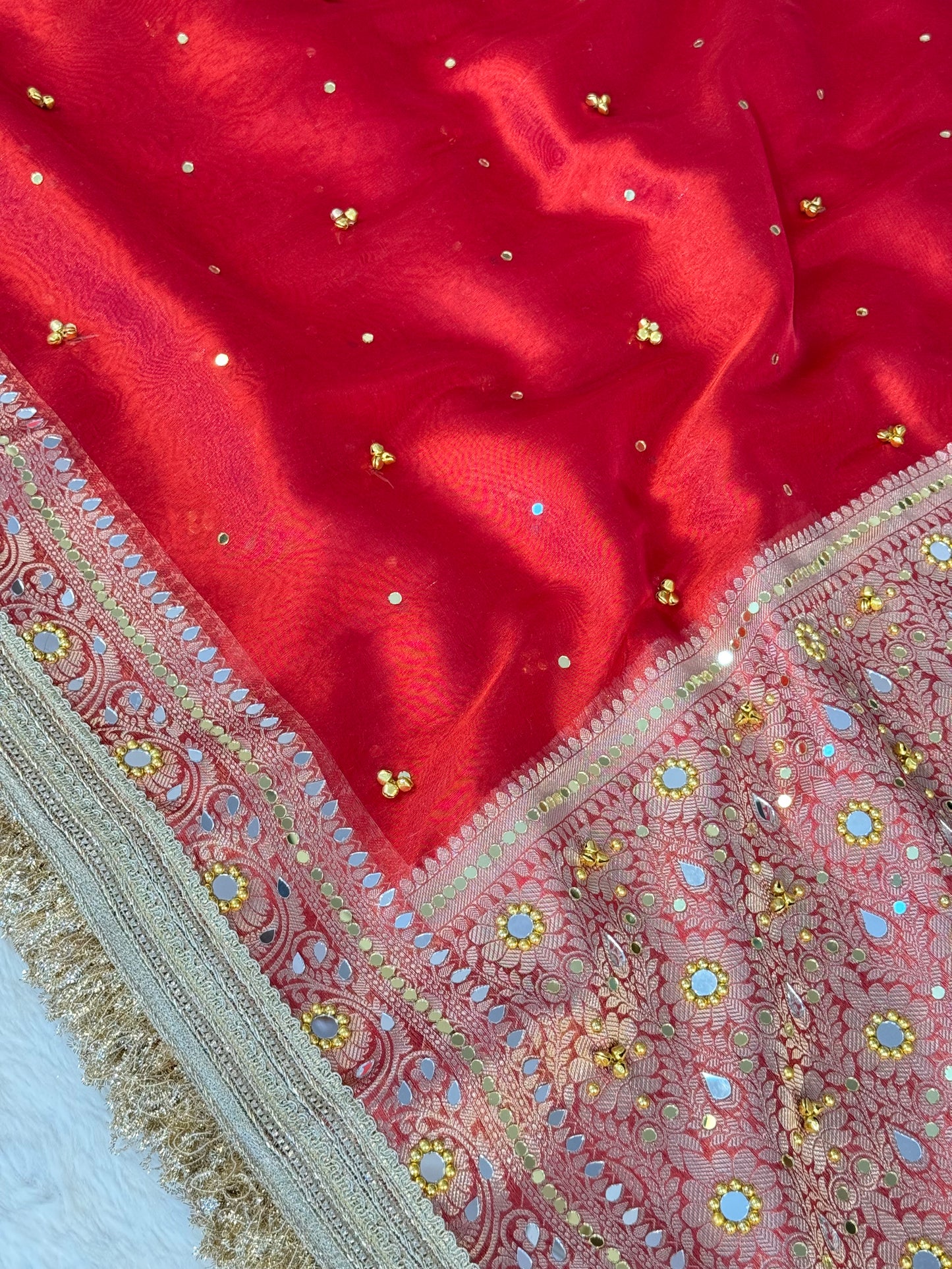 Banarasi Ghunghru and Mirror Work Tissue Silk Saree