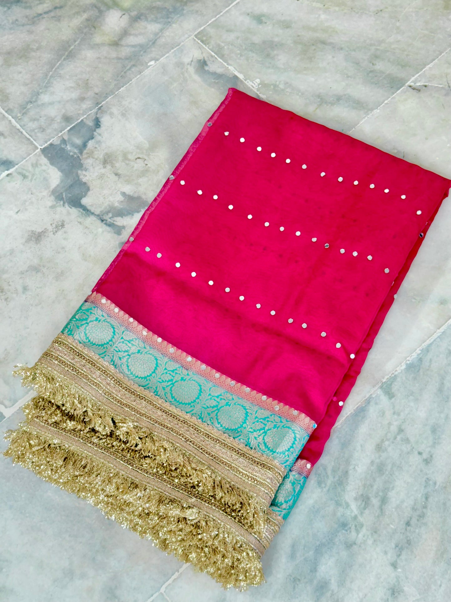 Banarasi Mirror Work Kora Silk Saree
