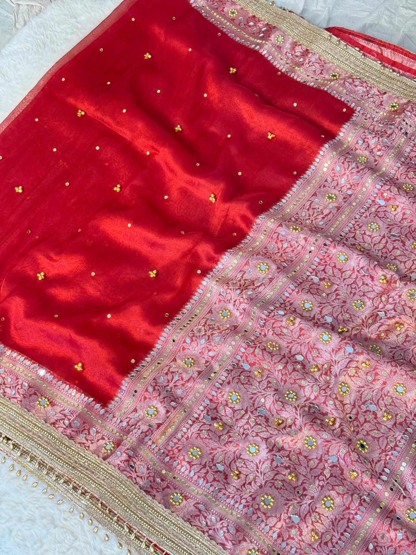 Banarasi Ghunghru and Mirror Work Tissue Silk Saree