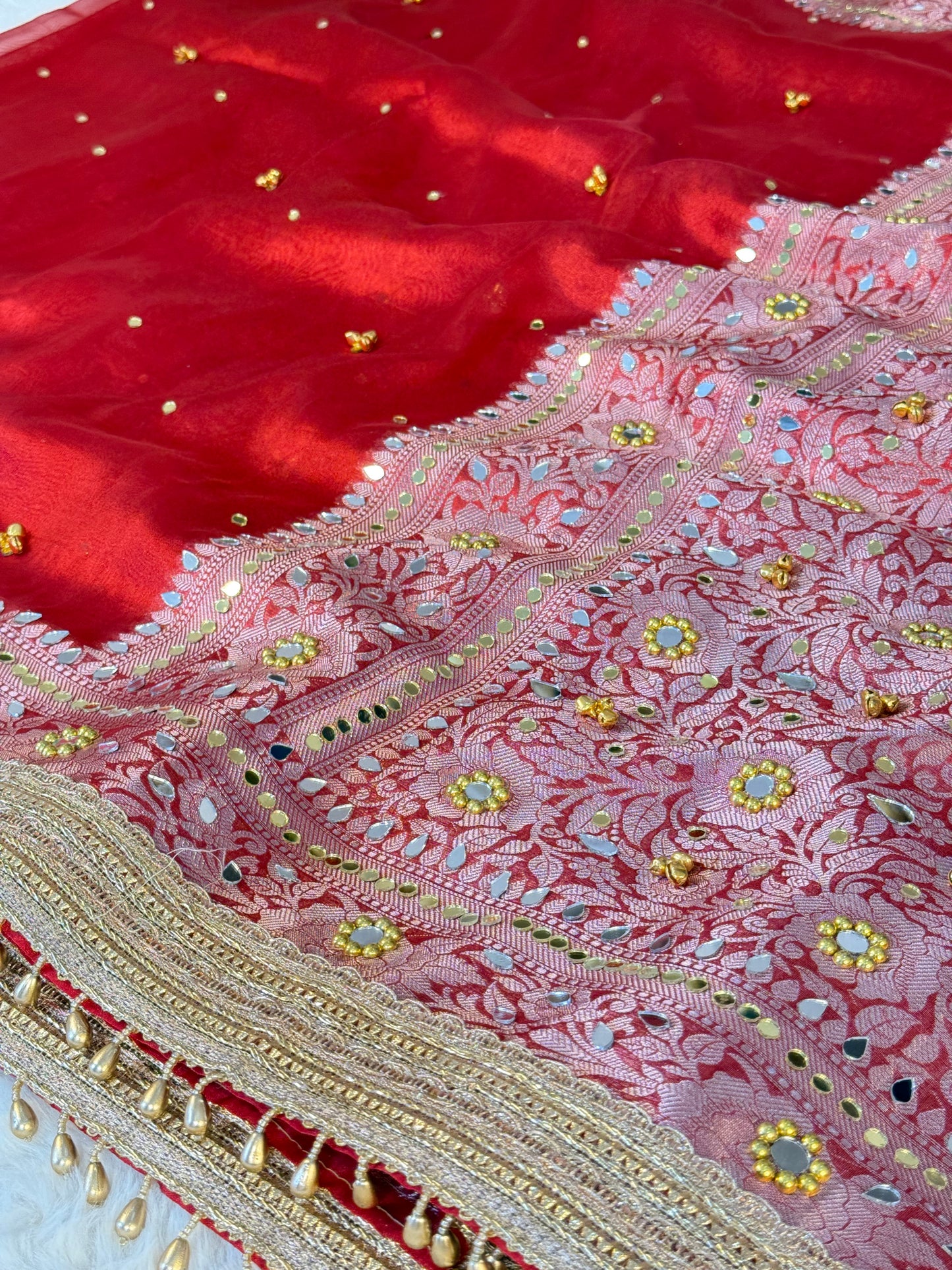 Banarasi Ghunghru and Mirror Work Tissue Silk Saree