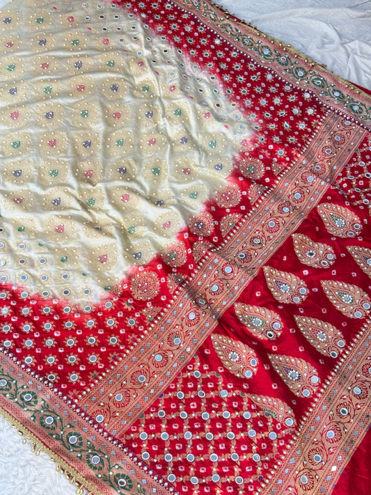 Banarasi Mirror Work Bandhej Soft Silk Saree