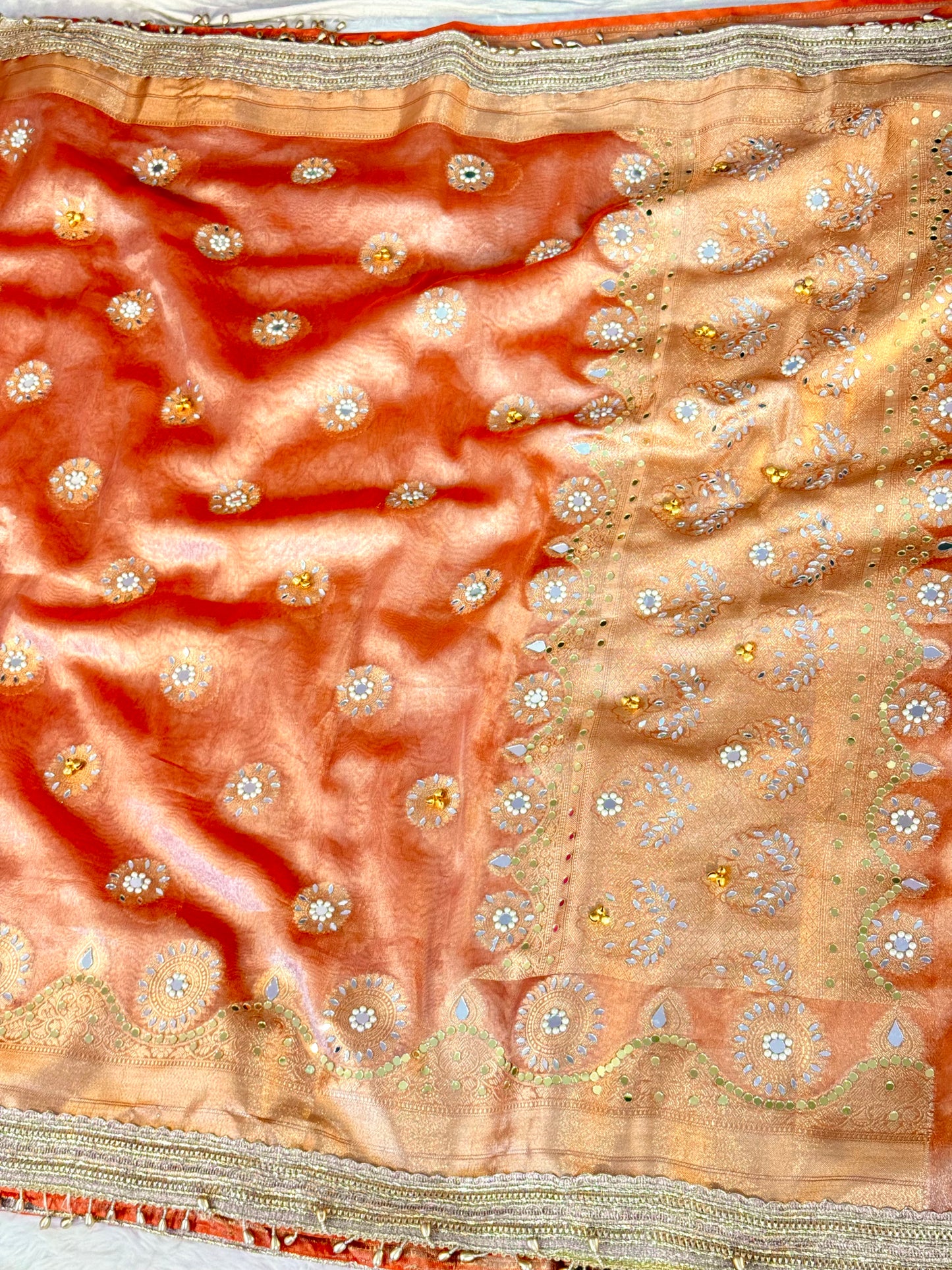 Banarasi Ghunghru and Mirror Work Tissue Silk Saree