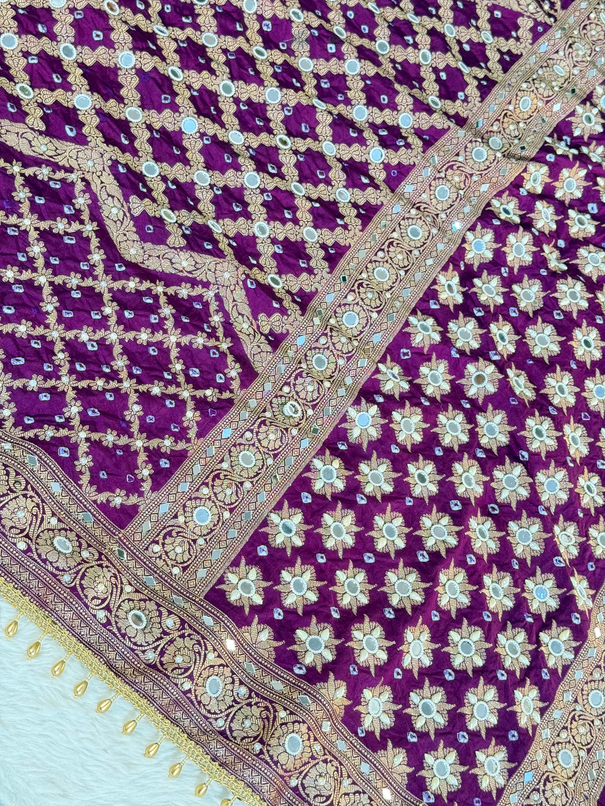 Banarasi Mirror Work Bandhej Soft Silk Saree