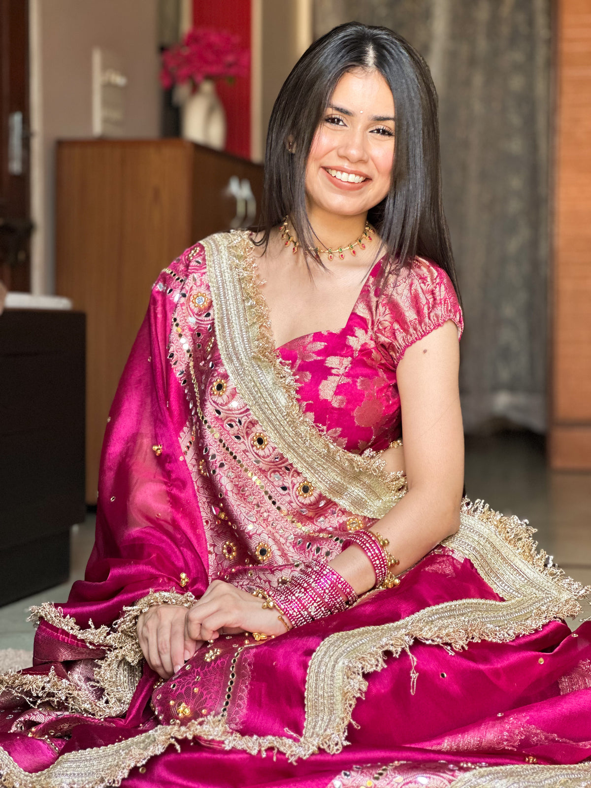 Banarasi Ghunghru and Mirror Work Tissue Silk Saree