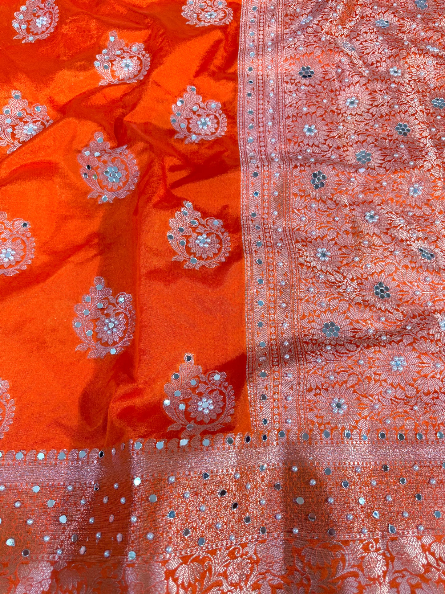 Banarasi Mirror Work Raw Mango Silk Saree