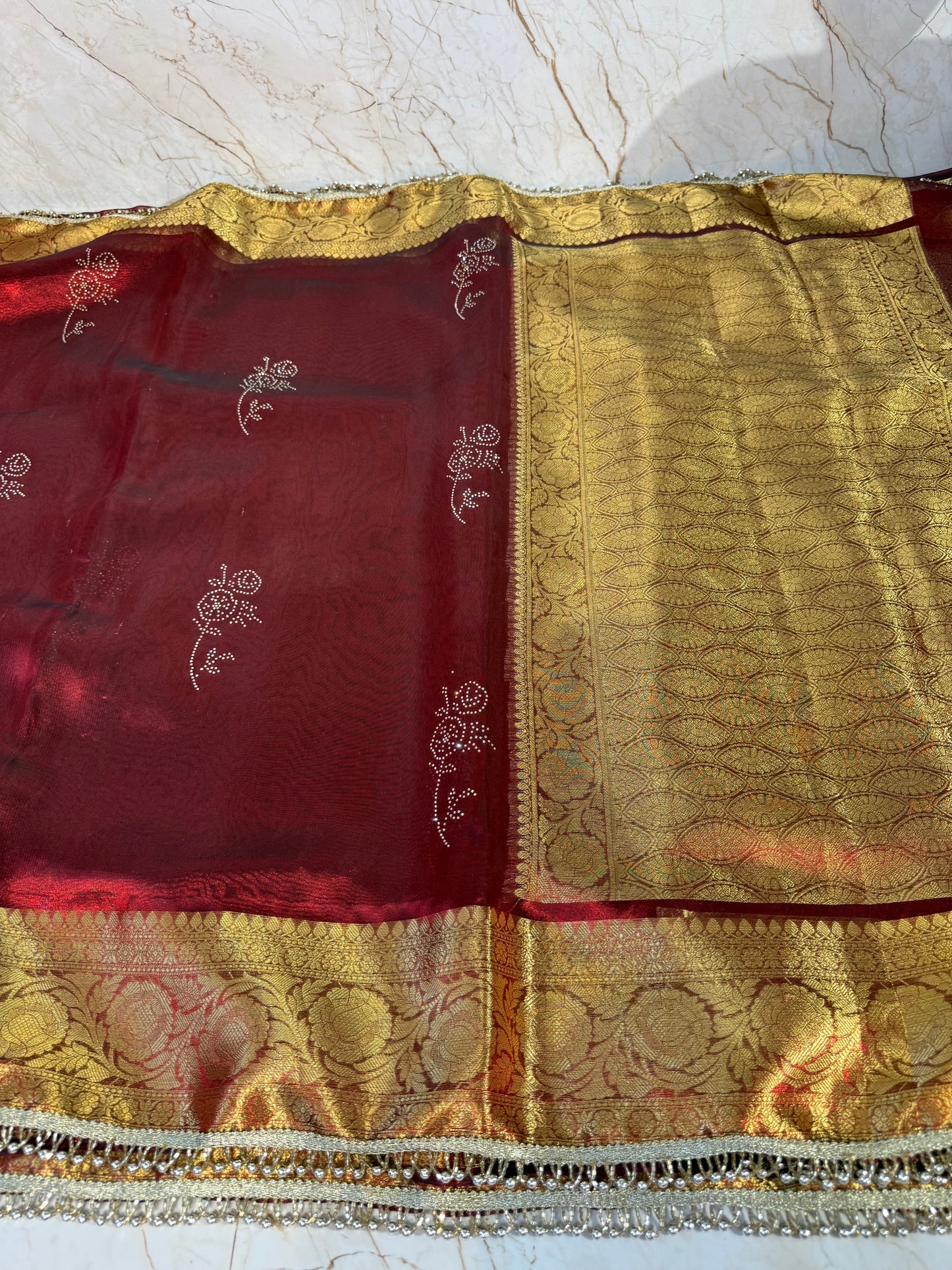 Banarasi Handloom Stone Work Soft Tissue Silk Saree
