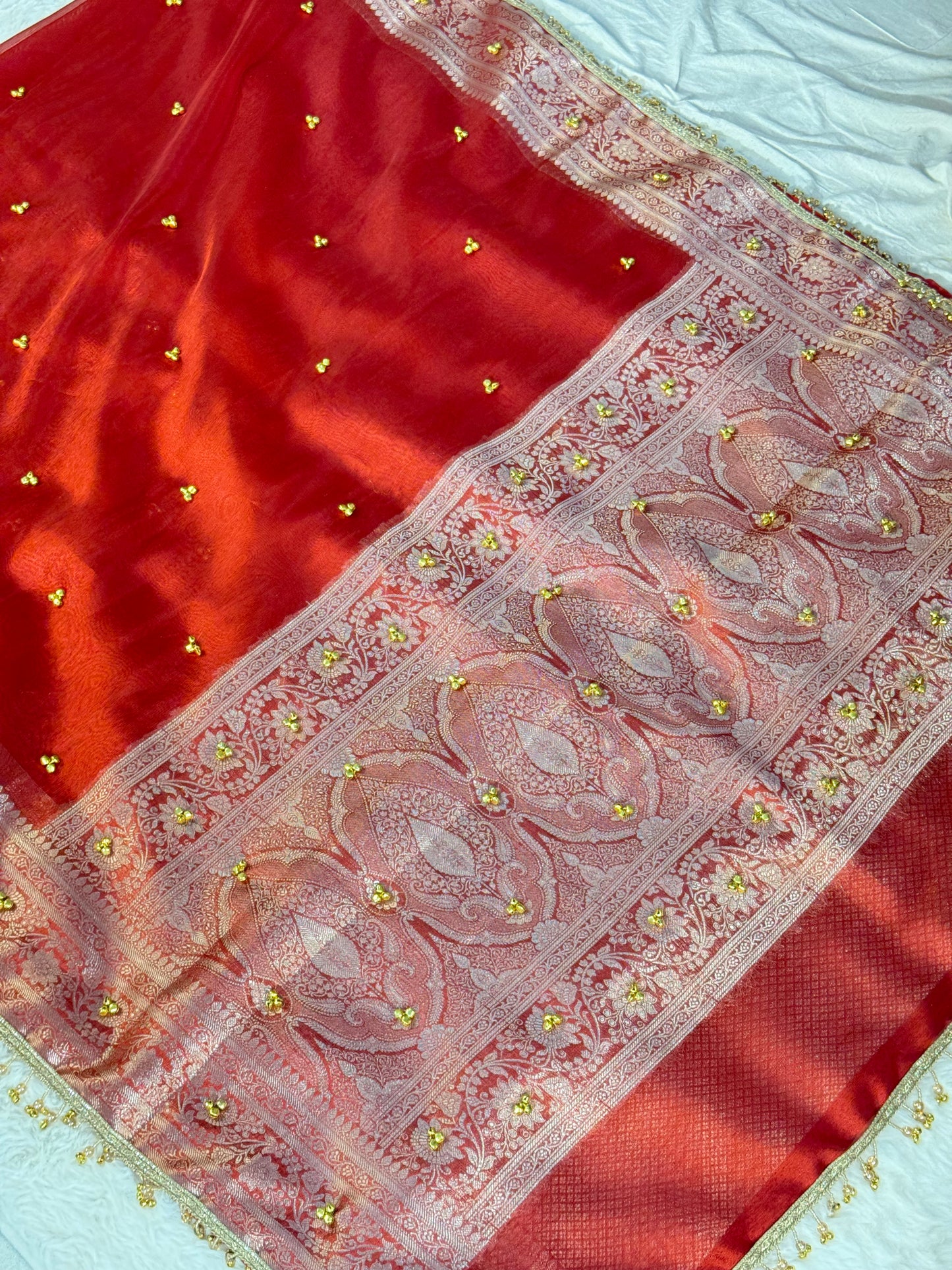 Banarasi Ghunghru and Mirror Work Tissue Silk Saree