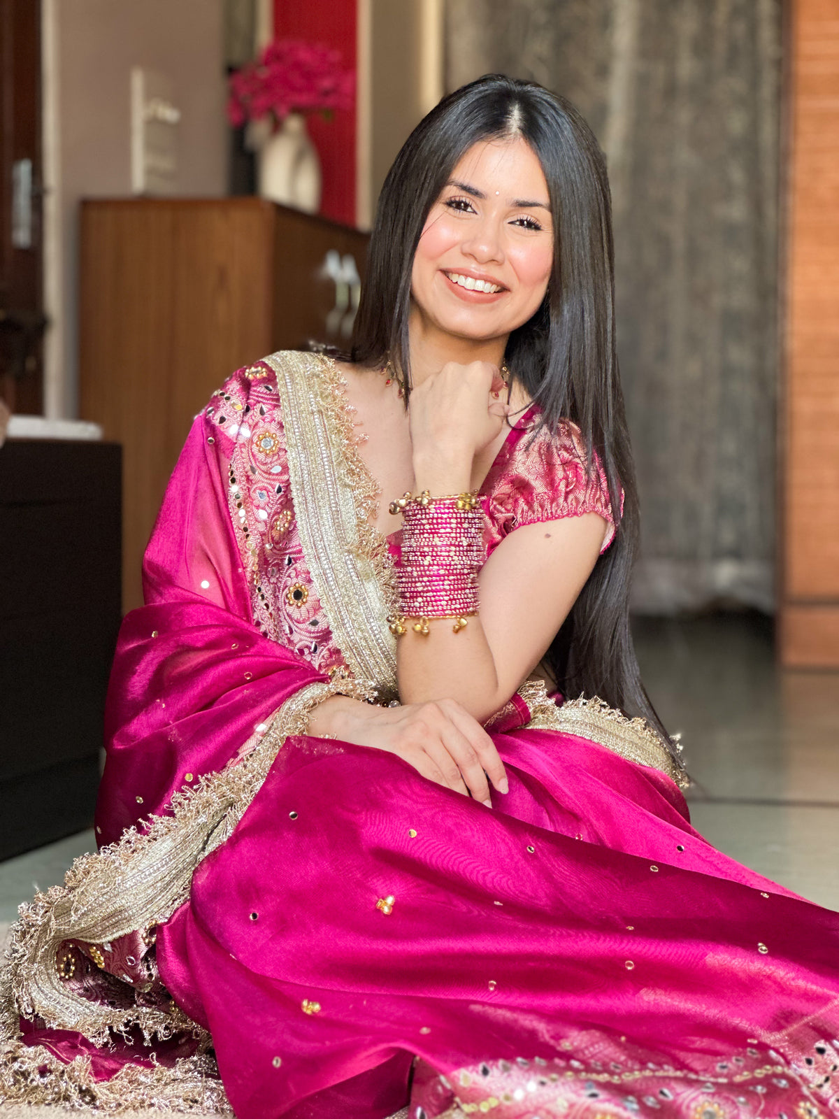 Banarasi Ghunghru and Mirror Work Tissue Silk Saree