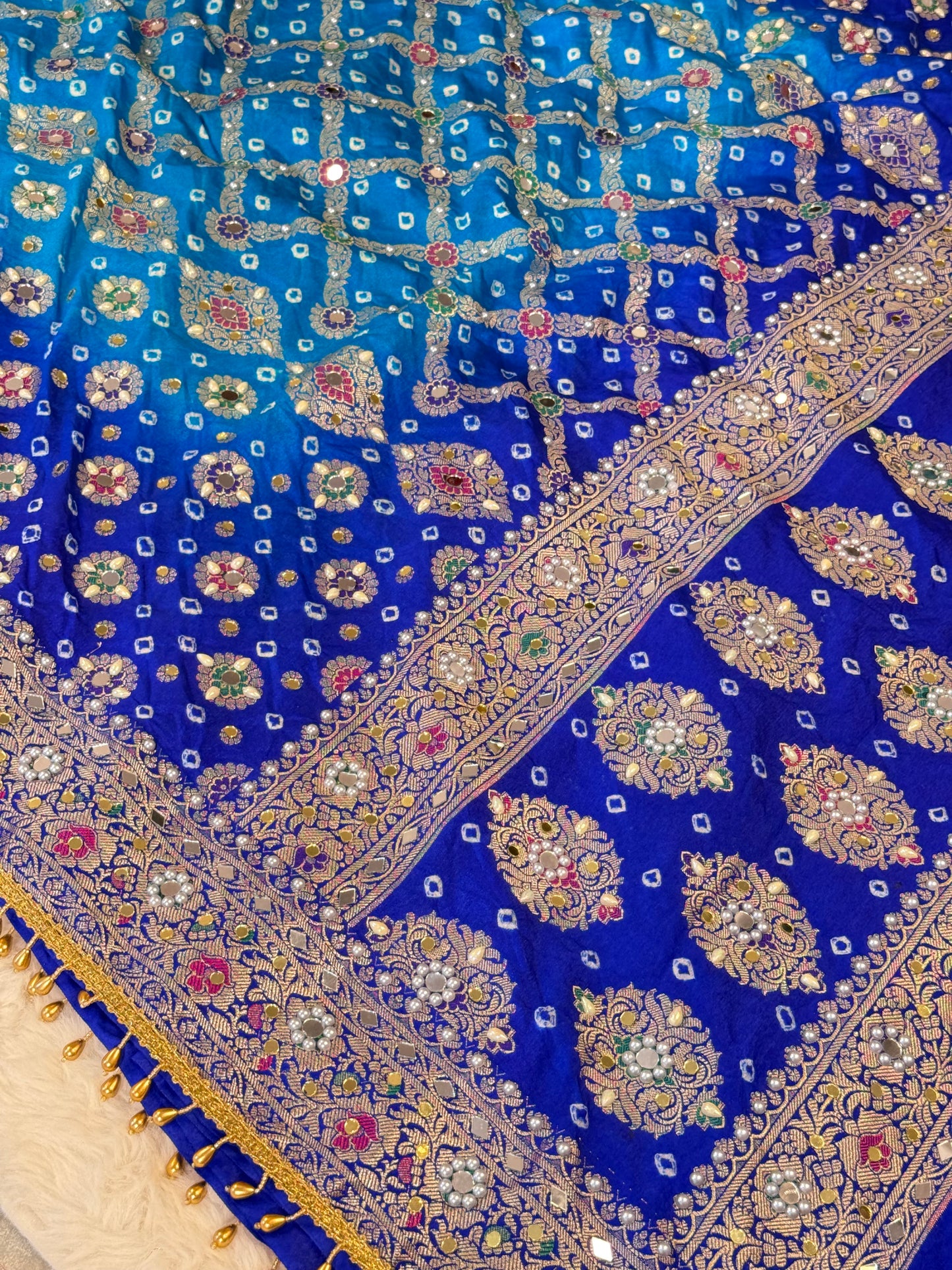 Banarasi Mirror Work Bandhej Soft Silk Saree
