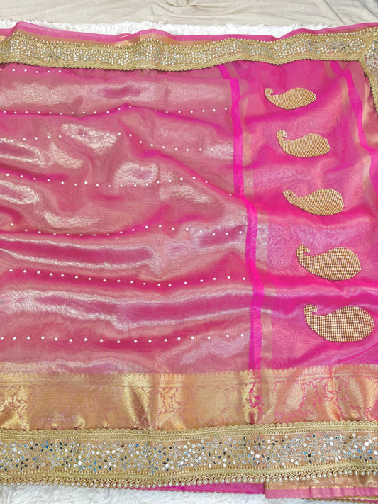 Banarasi Handloom Pearl Work Tissue Silk Saree